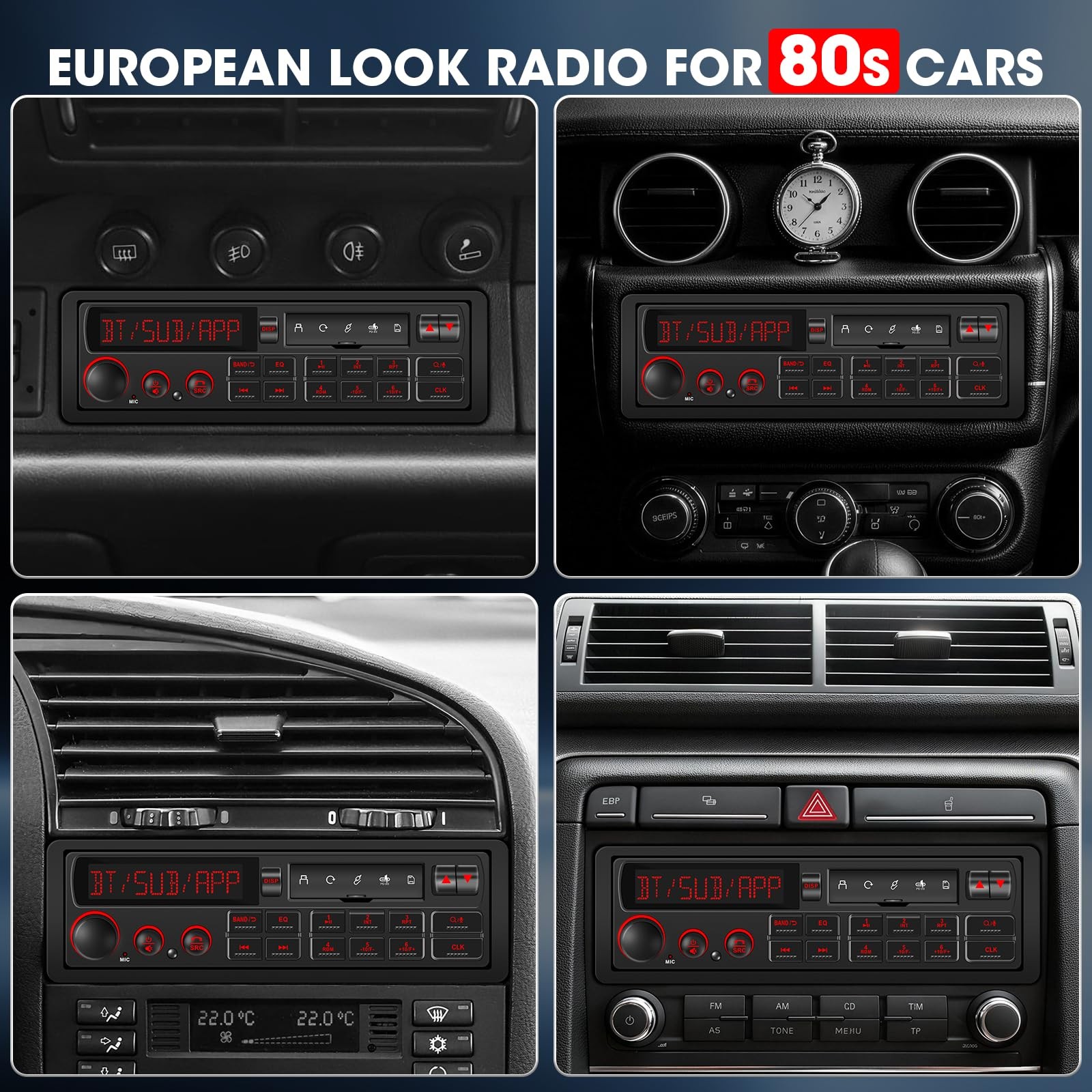 Bluetooth Retro Car Stereo Receiver Single Din European Classic Look Radio AM FM