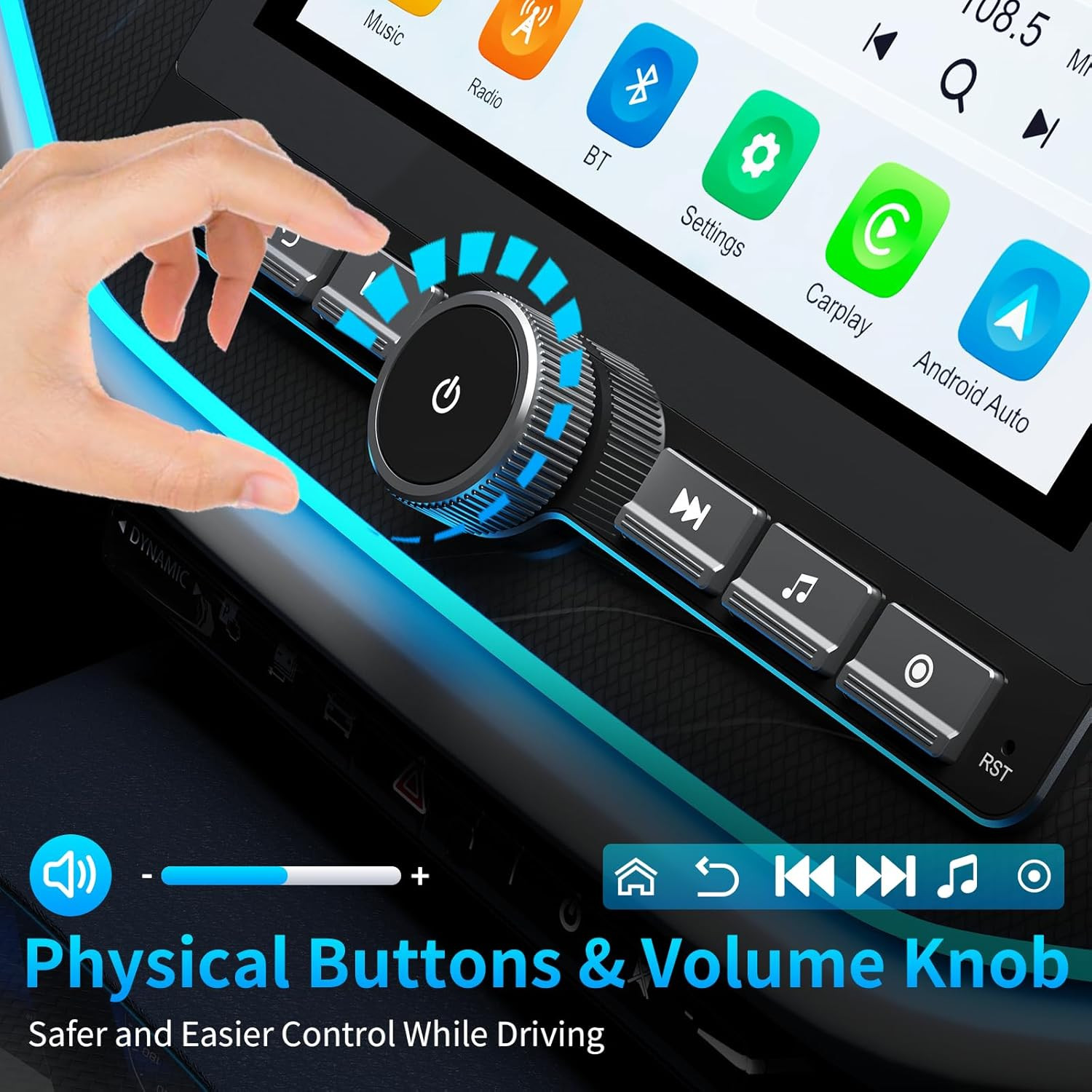 10.1” Double Din Car Stereo with Wireless Apple Carplay & Android Auto, with DS