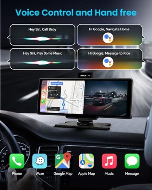Portable Apple Carplay Screen, 10’’ Car Stereo Wireless Car Play & Android