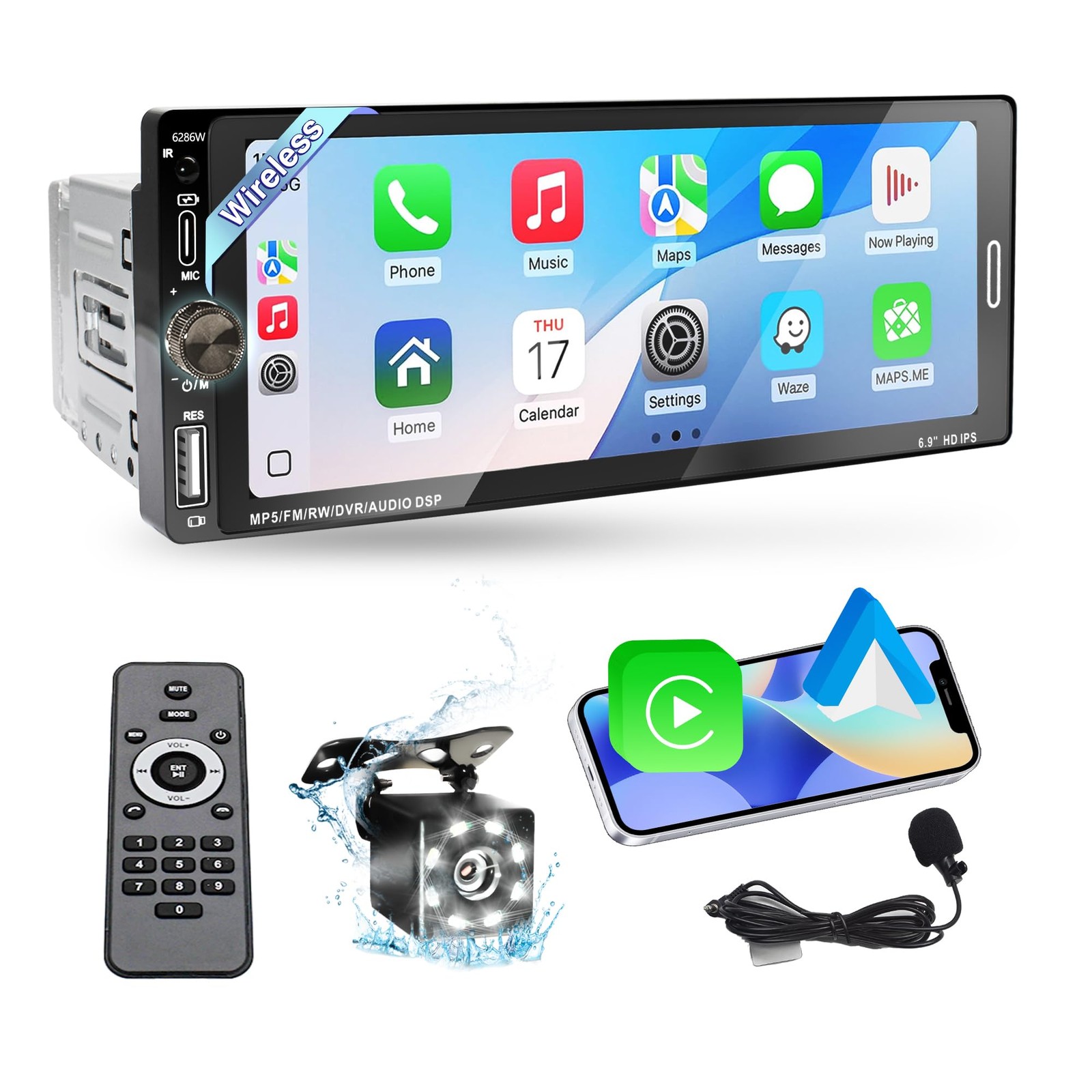 Emeito 6.9 Inch Single Din Car Stereo Touchscreen Radio Gunmetal Color