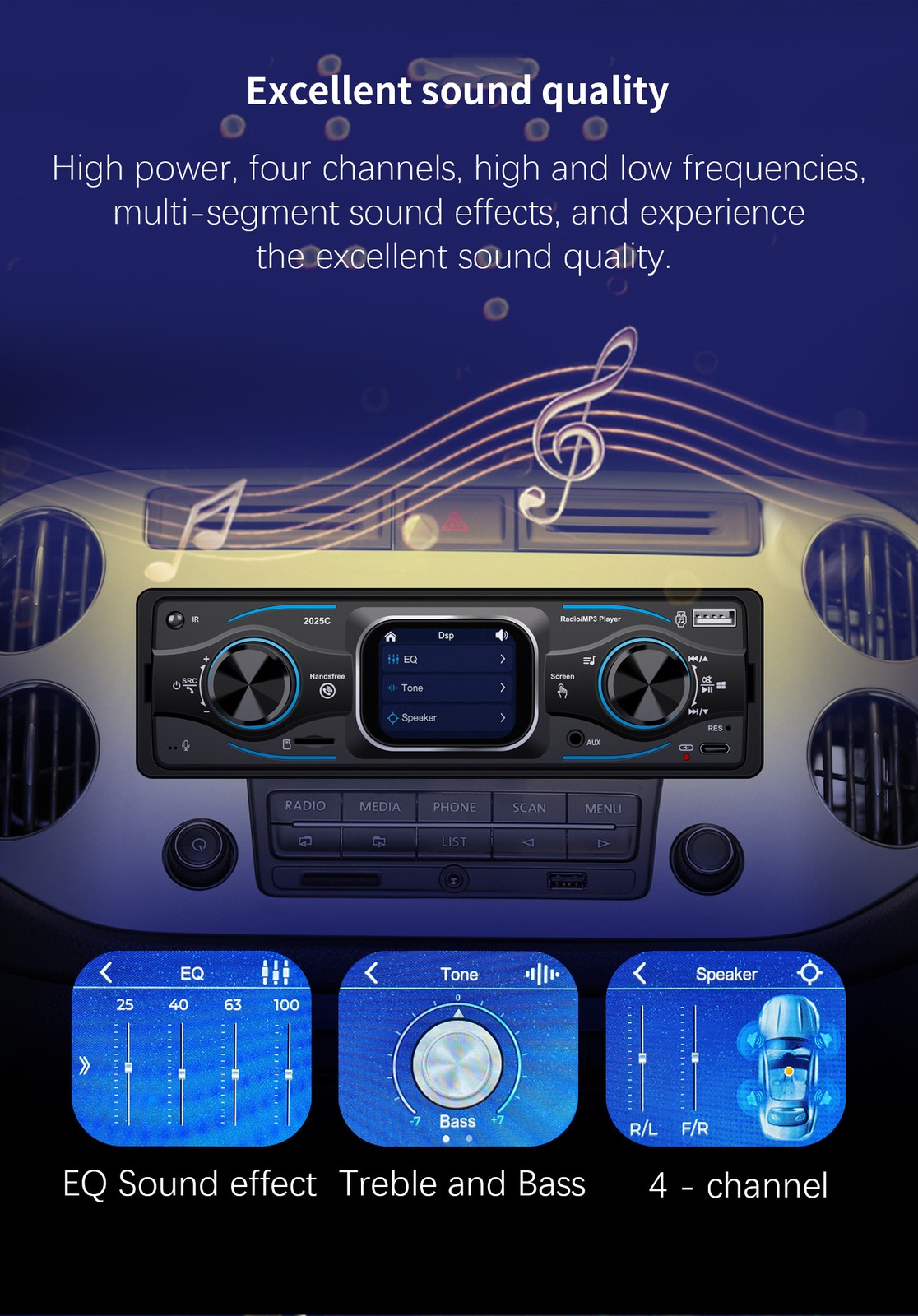 Car Stereo Single 1 DIN Radio MP3 Player Bluetooth AUX USB AM FM Audio Receiver