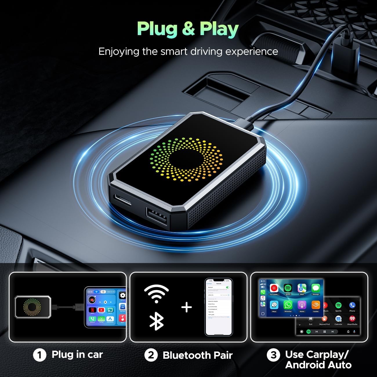 3 In1 Magic Video Box for Streaming Wireless CarPlay AI box Android Auto Adapter