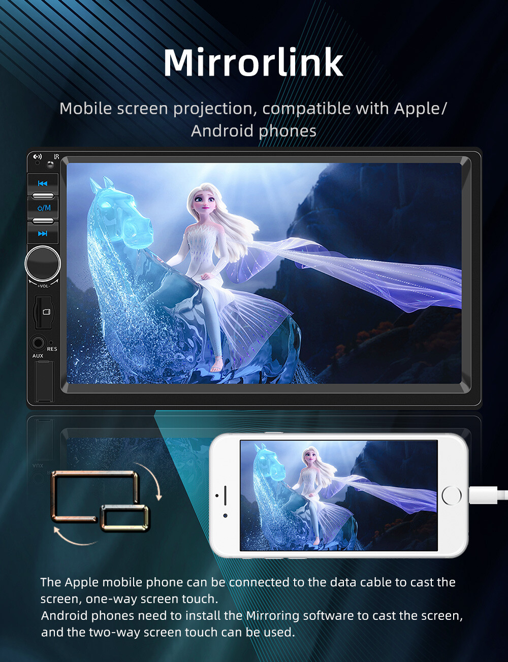 AUX Car Radio Stereo FM Double 2 Din 7 inch Touch Screen Bluetooth Mirror Link