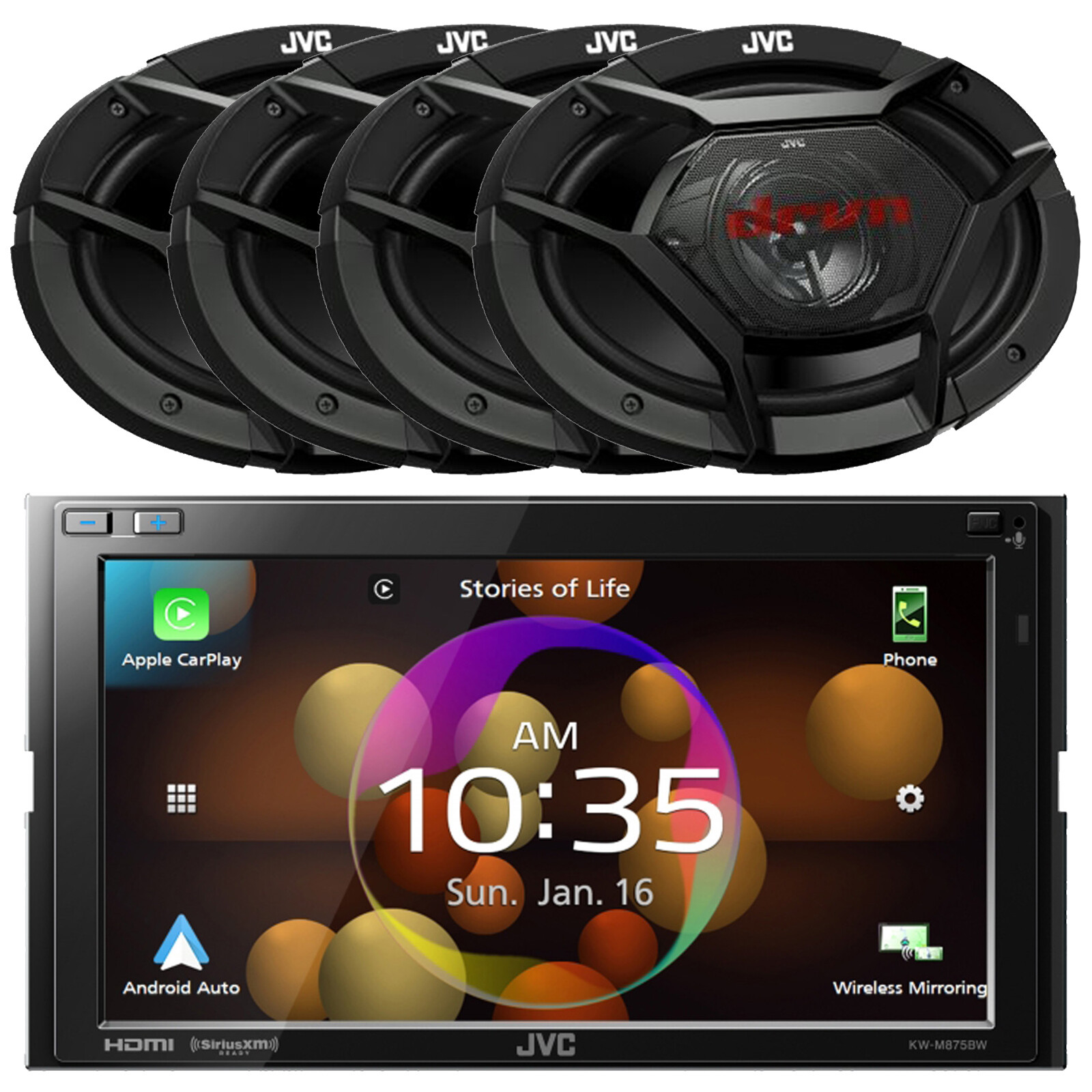 In-Dash 2-DIN Bluetooth Multimedia AV Receiver, 4x 6×9″ 500 Watt 3-Way Speakers