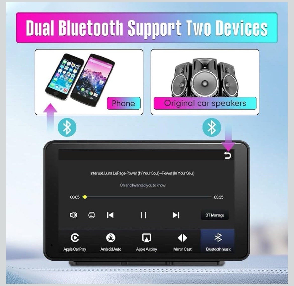 Universal Portable Wireless Carplay Screen Android Auto 7 Inch Touchscreen