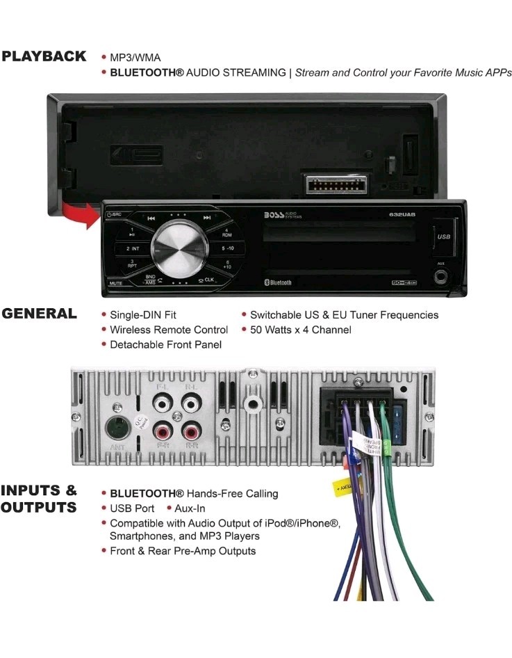 Boss Audio Systems 632UAB Bluetooth Car Stereo with USB, AM/FM Radio, and AUX-In
