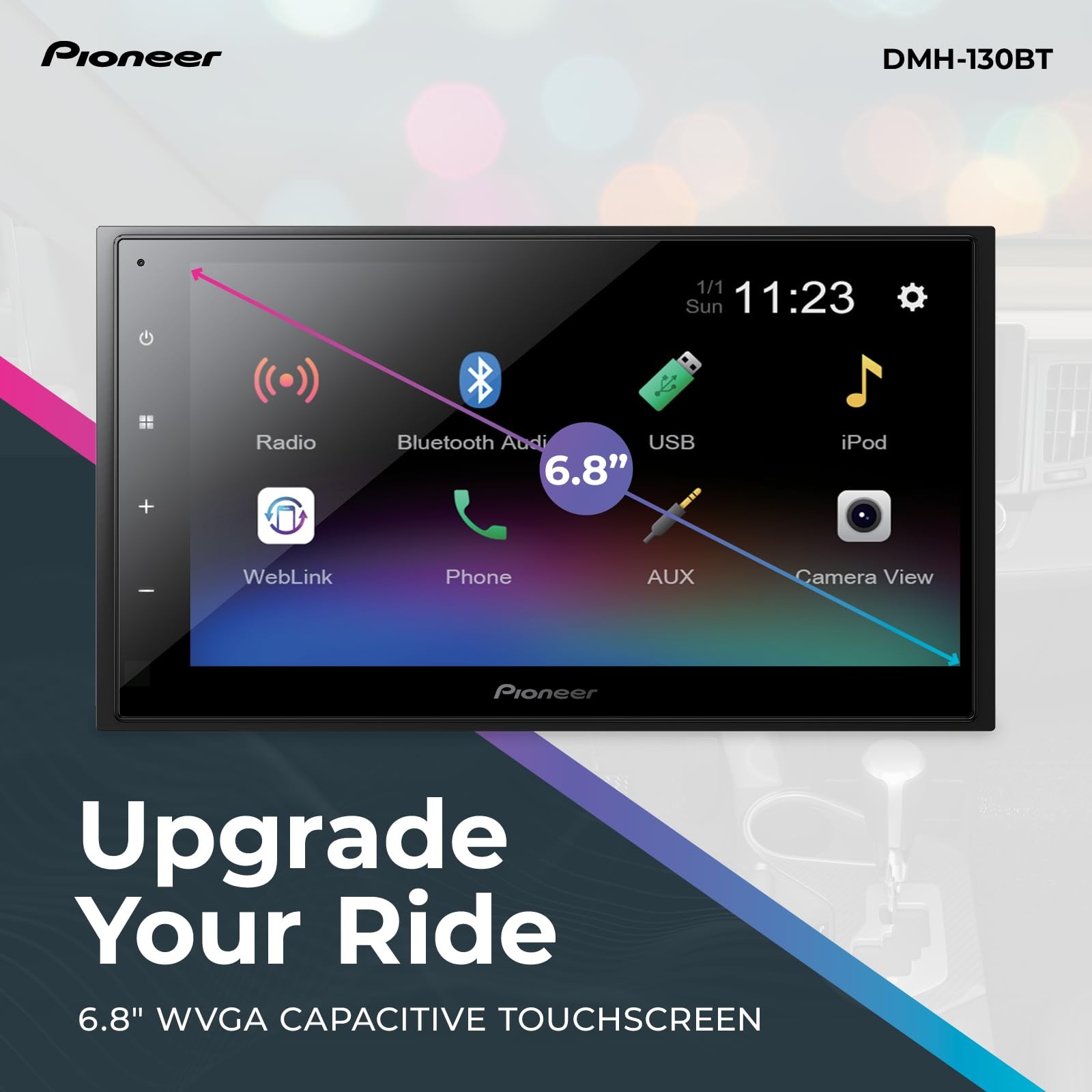 DMH-130BT 6.8″ Resistive Touchscreen, Double Din – Bluetooth, Backup Camera, …