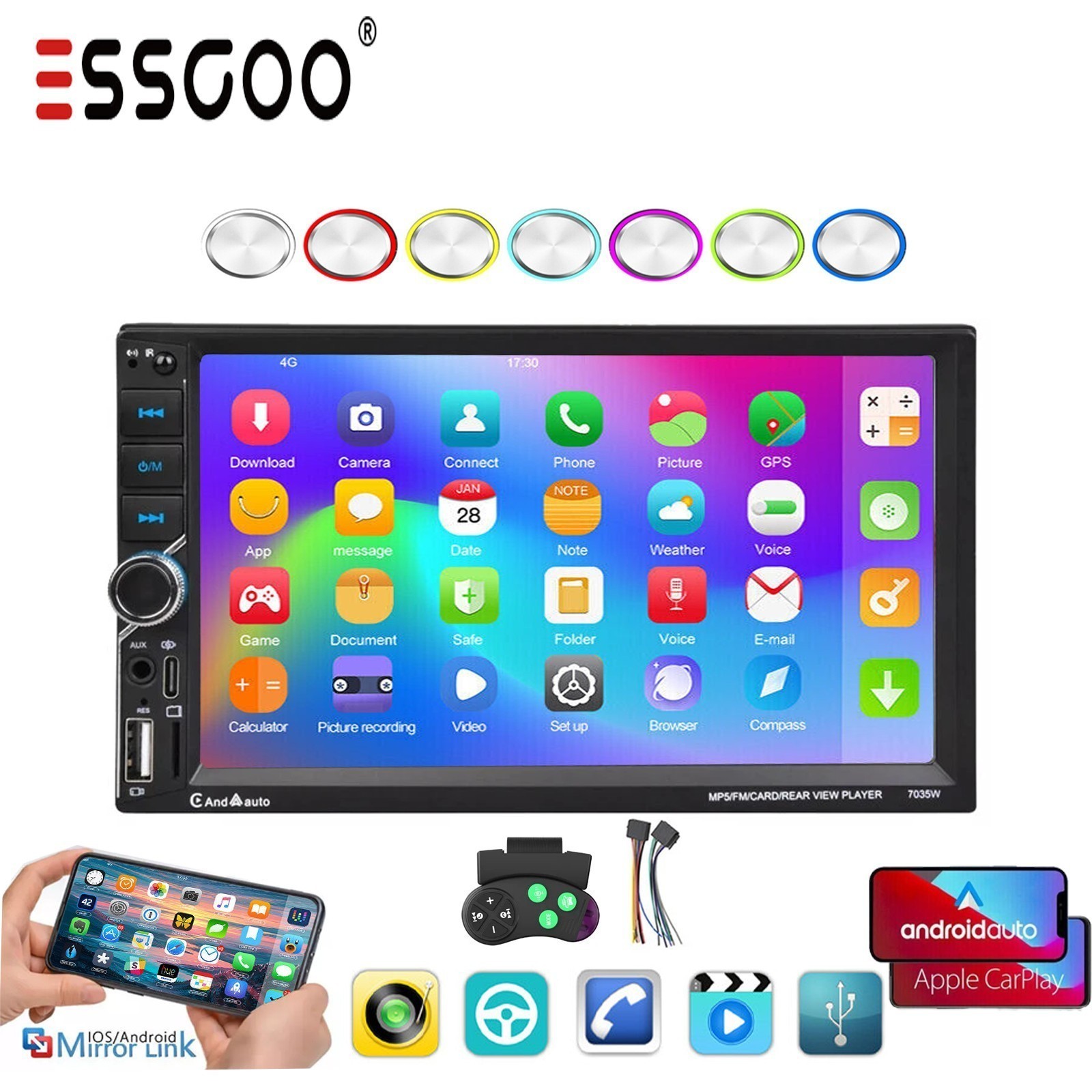 Double DIN Car Stereo MP5 Radio 7-Inch HD Touch Screen Bluetooth Head Unit FM TF