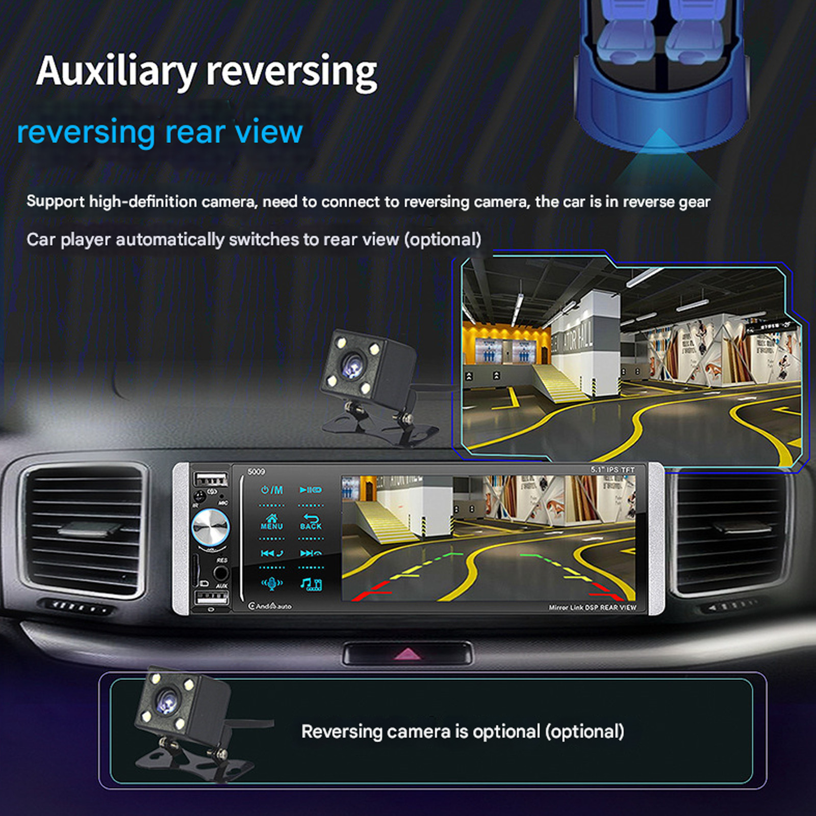 1Din 5.1in Car Radio MP3 USB AUX AM/FM Digital Media Stereo Receiver Mirror Li40
