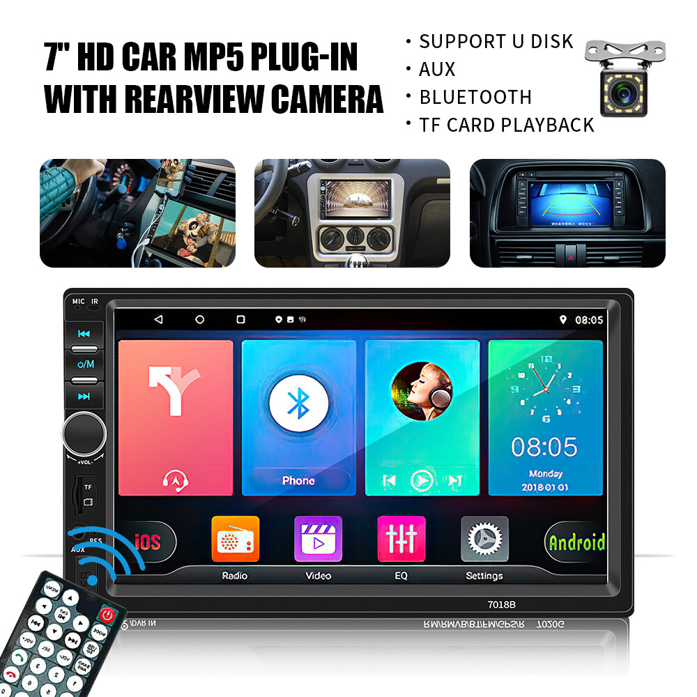 Pantalla Radio Para Carro Auto Con 12 LED Camara MP5 Tactil Doble Din Bluetooth