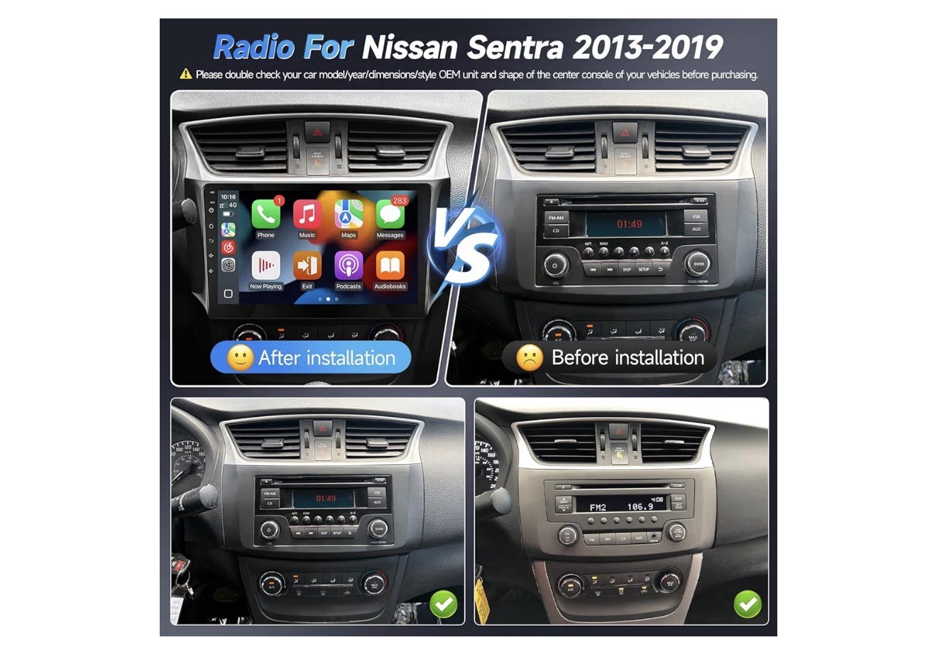 NAIFAY Car MP5 Player for Nissan Sentra 2013-2019 2 DIN GPS WiFi BT Cam