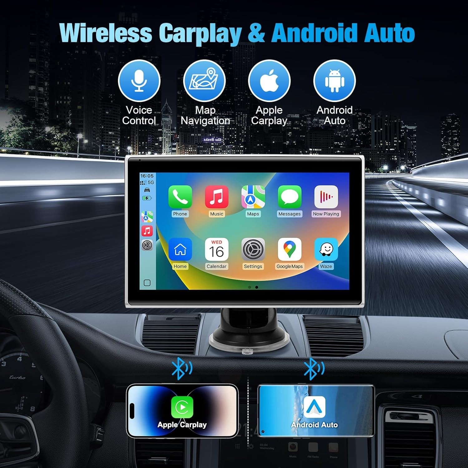 7” Wireless CarPlay & Android Auto Screen – Plug & Play with Voice Control