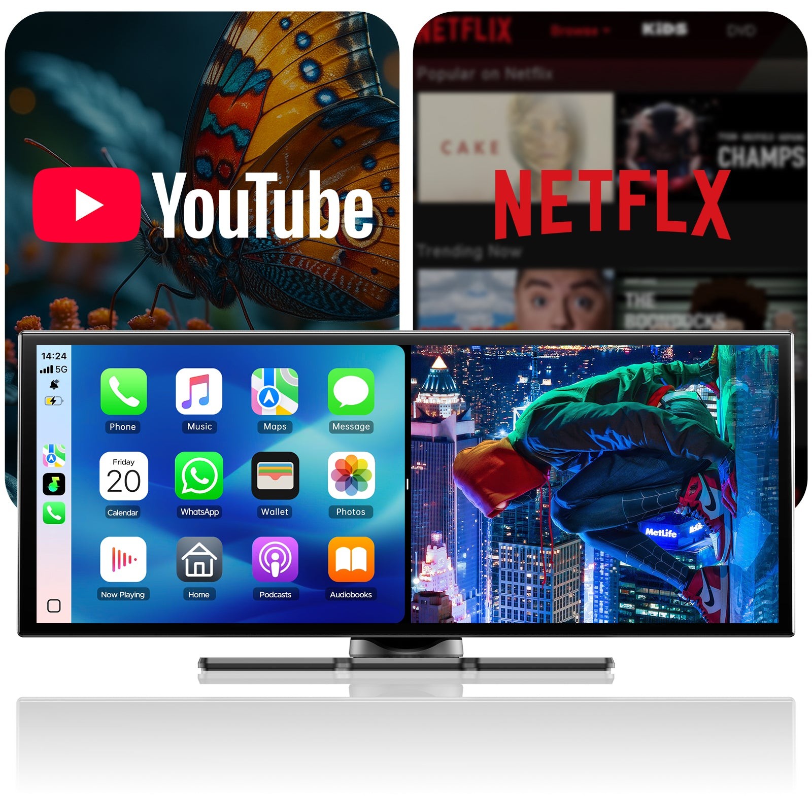 10.25″ Wireless Apple Carplay Portable Car Stereo TouchScreen w/Net-flix YouTube