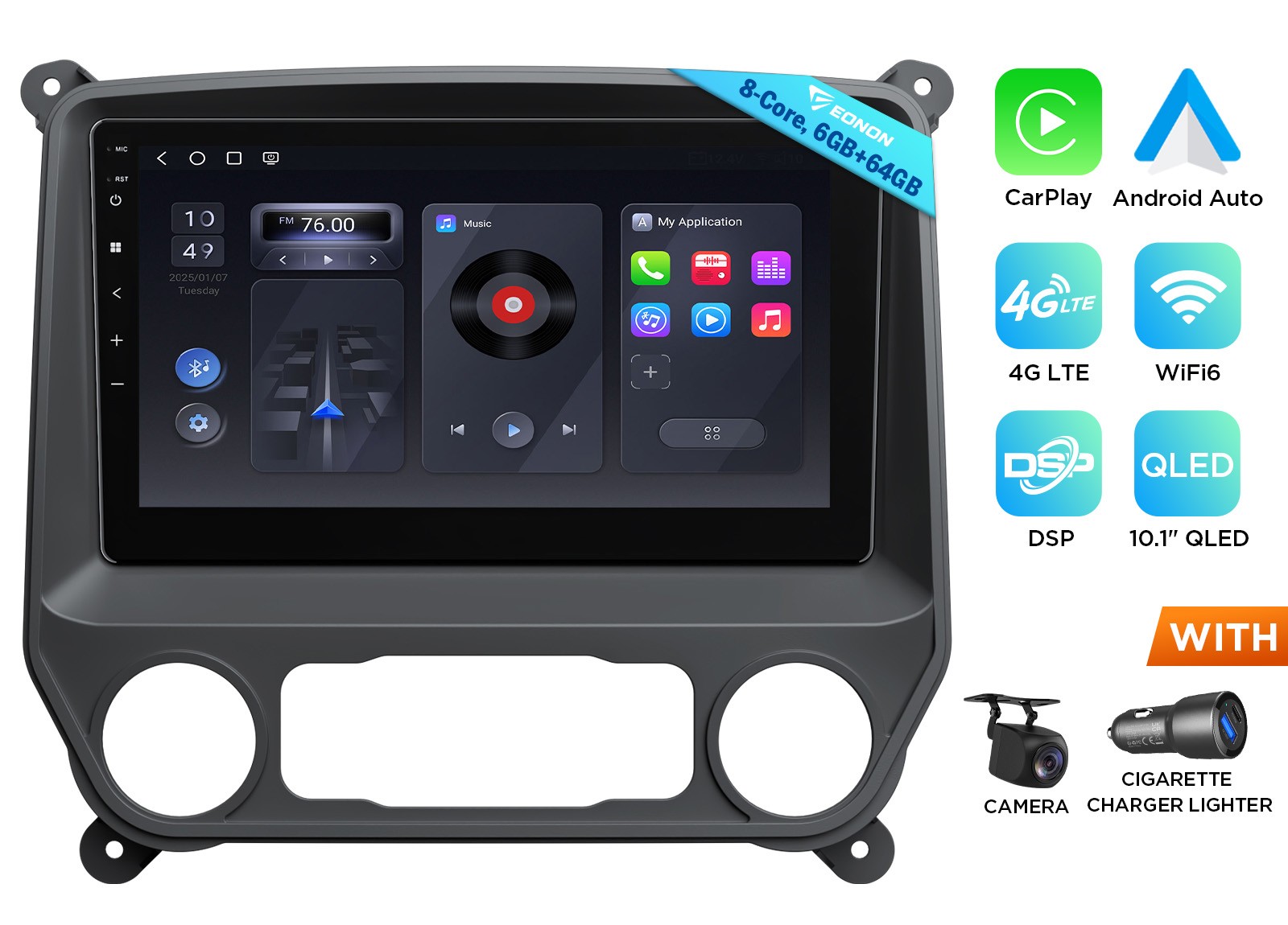10.1″ QLED 6+64 Android Auto Car Stereo for Silverado CarPlay GPS SWC DSP Audio