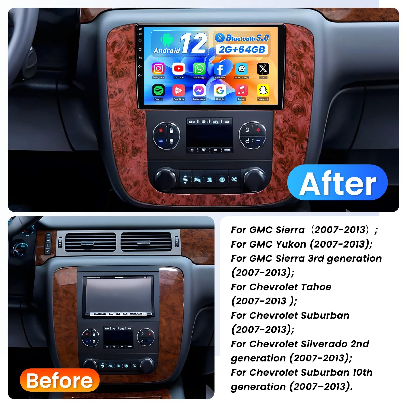 32G Car Radio for Chevy Silverado 07-13 GMC Touchscreen 1280*800 Stereo carplay
