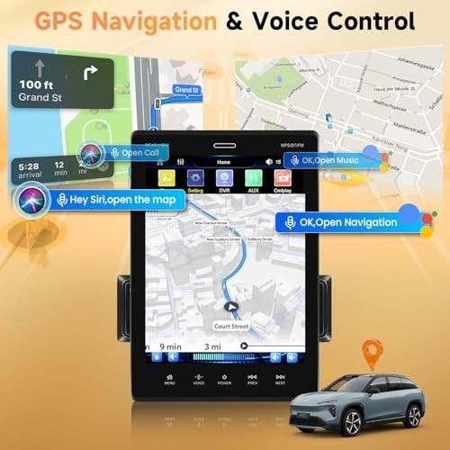 9.5″ CarPlay Android Auto Single DIN Stereo – Bluetooth Touchscreen Radio, Backu