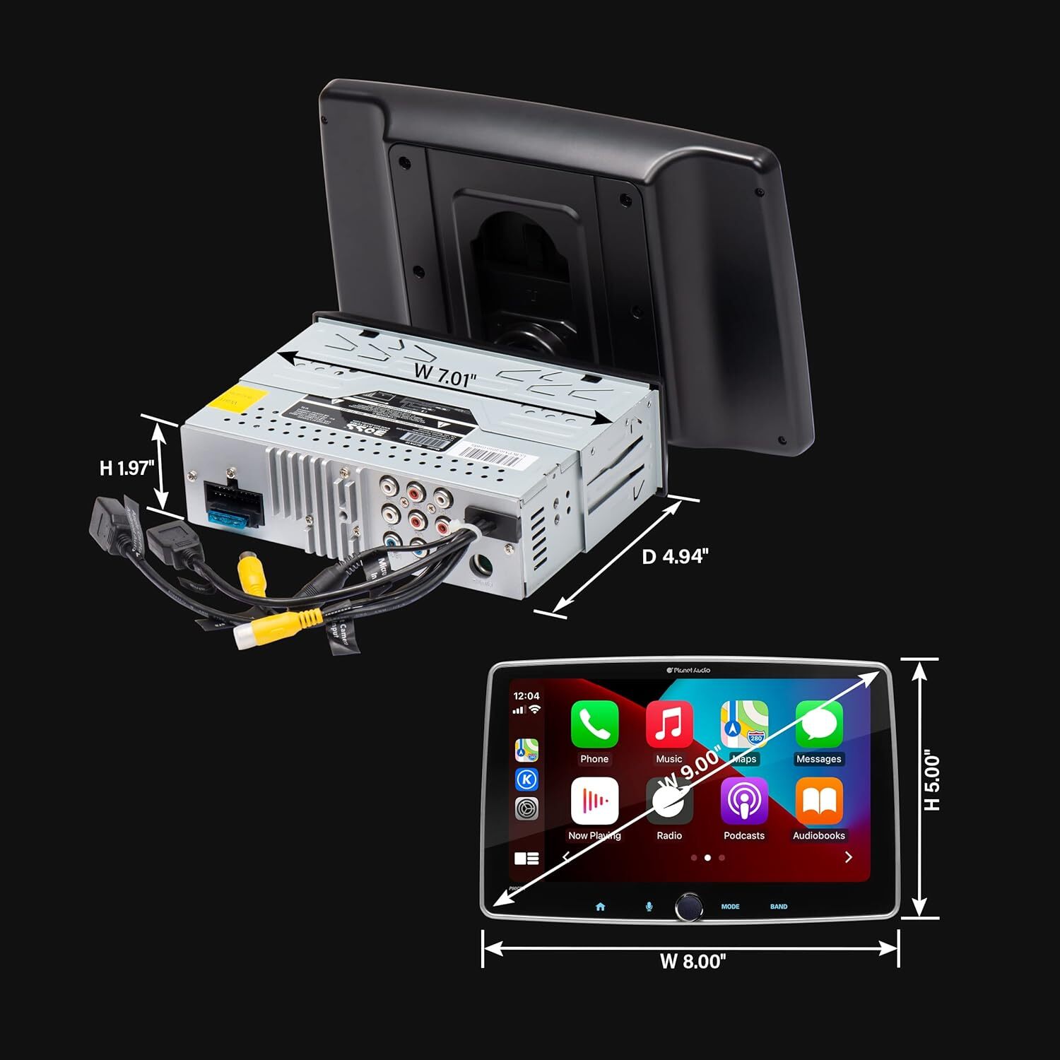 Planet Audio 1DIN 9″ Car Stereo w/ AM/FM Apple Carplay Android Auto Bluetooth