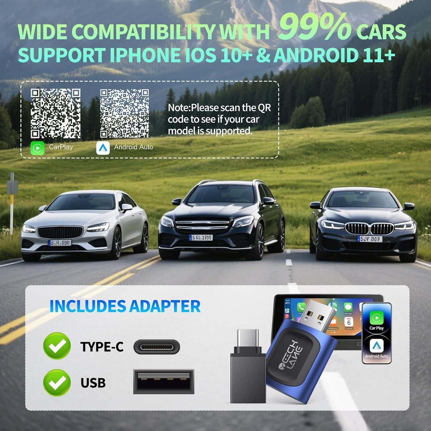 Wireless CarPlay Android Auto Adapter Bluetooth 5.4 USB C A 5G WiFi Stable