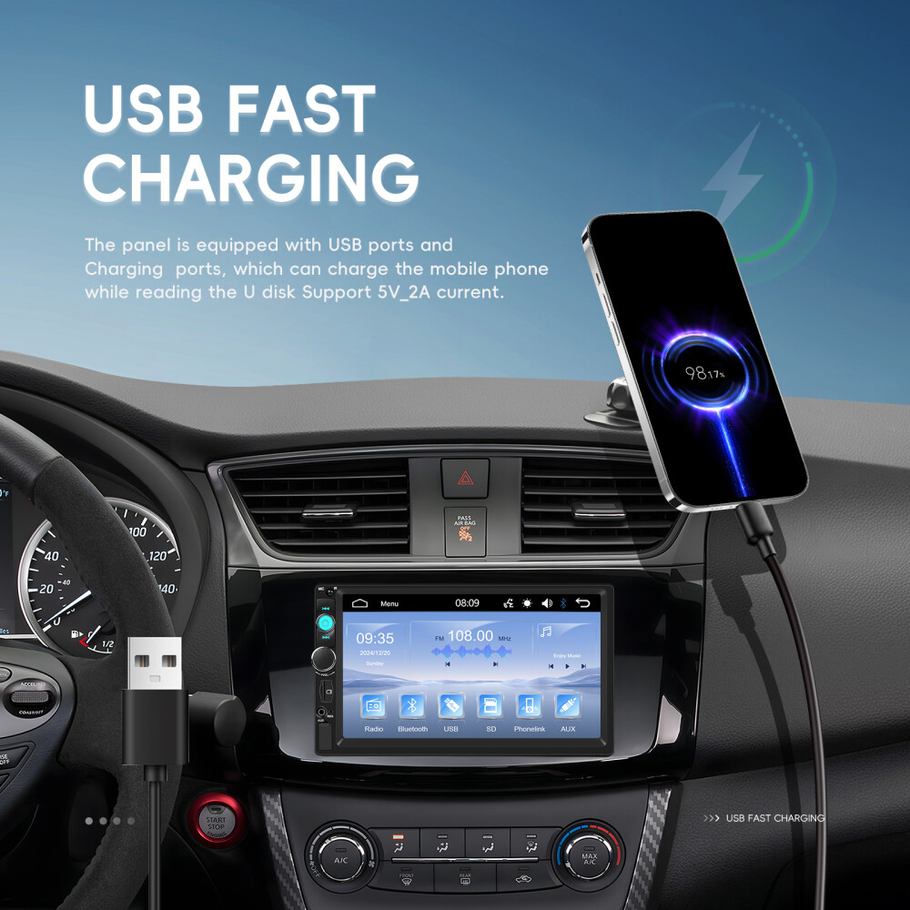 7 Inch Double 2 DIN Car MP5 Player Stereo Radio Touch Screen Mirror Link TF USB