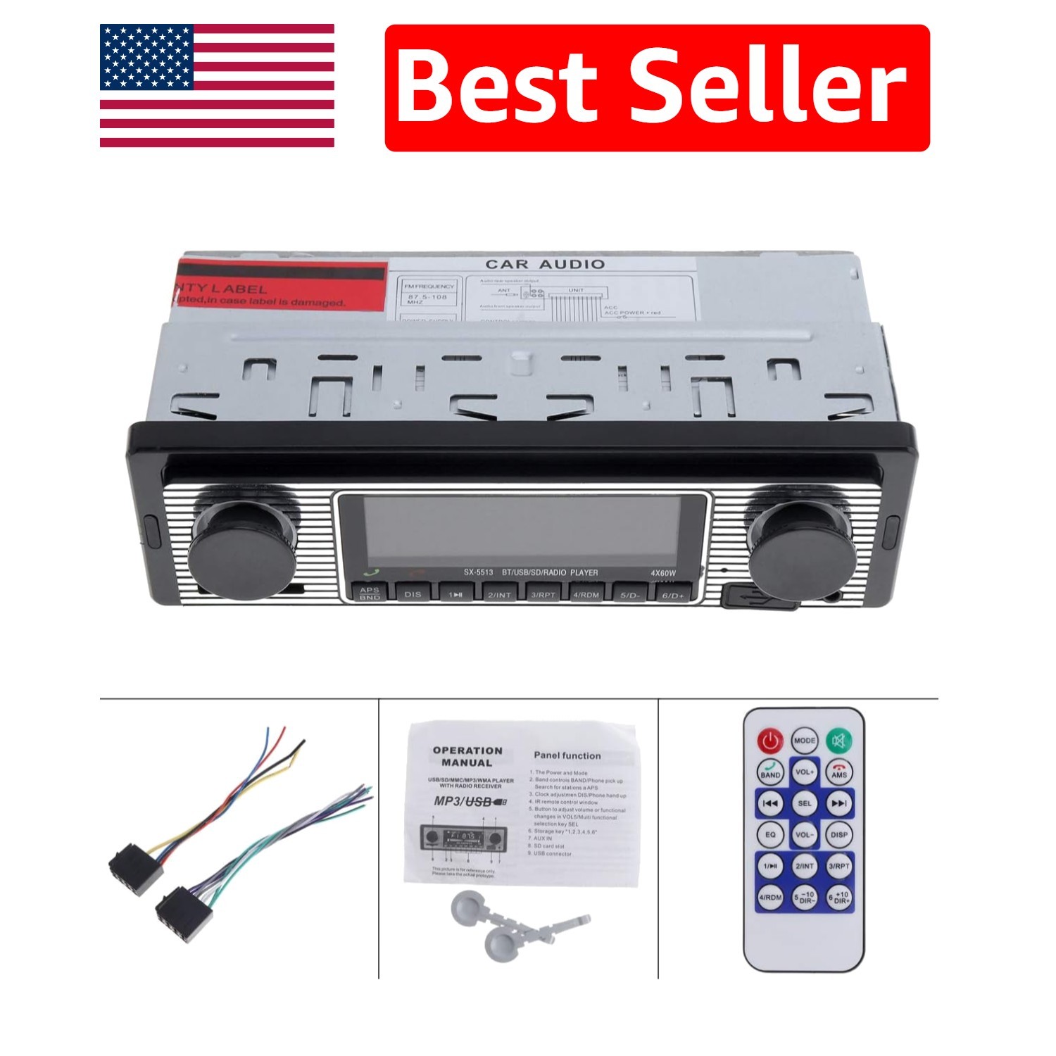 Compact 12V Bluetooth Vehicle Stereo with USB/SD/AUX & Exceptional Sound Quality