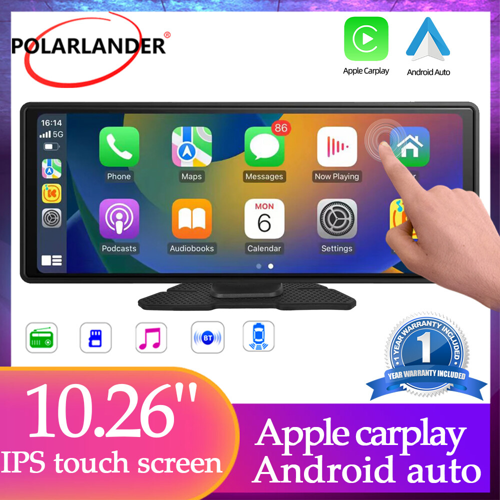 Car Radio 10.26″ Portable Android Auto Wireless IOS Carplay BT IPS Screen GPS TF