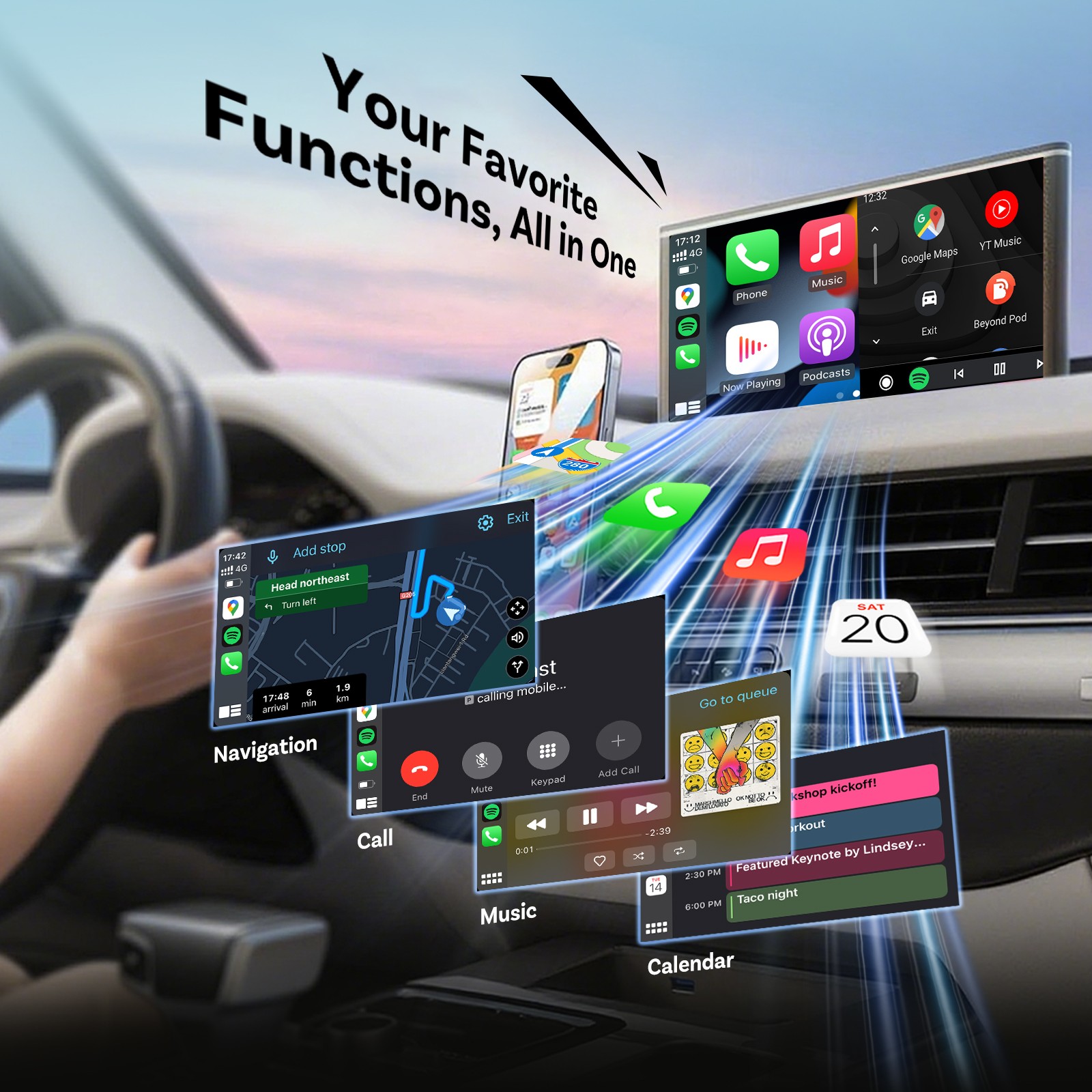 Ottocast Mini Wireless CarPlay & Android Auto Adapter Fast Auto-Reconnect Sliver