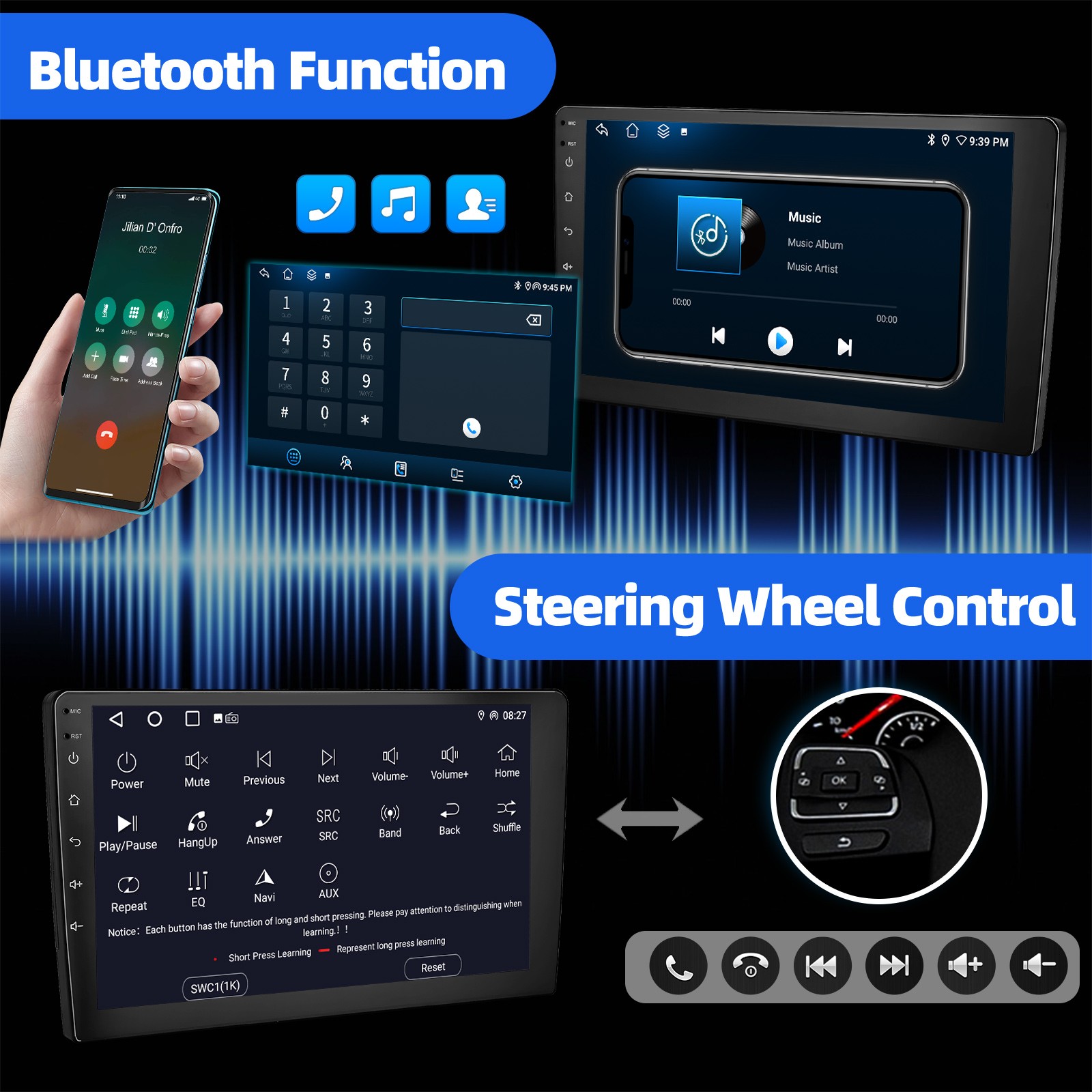 6G+128GB 8-Core Android 15 10.1″ Car Stereo Radio with GPS Navi WiFi FM CarPlay