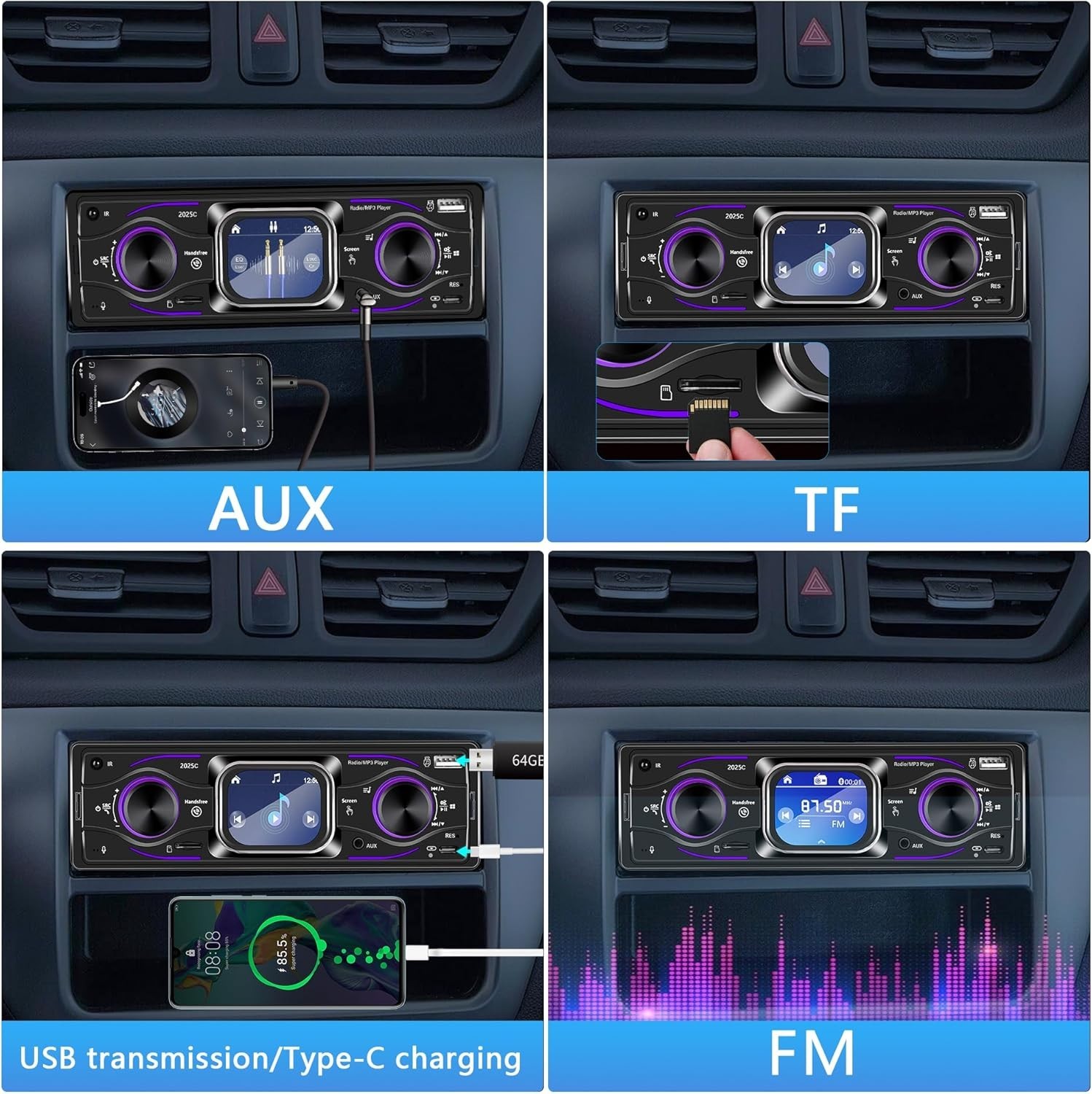 Single Din Car Stereo with Touchscreen Bluetooth, MP3 Player Supports Steerin…