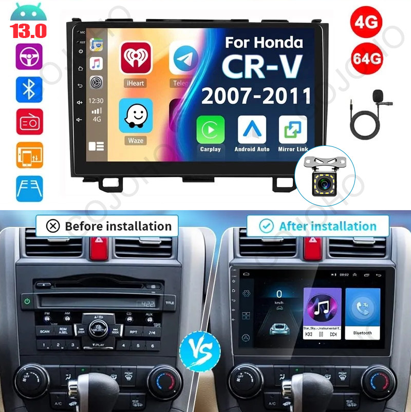 9″ 64GB FOR HONDA CRV 2007-2011 WIRELESS CARPLAY CAR STEREO RADIO GPS