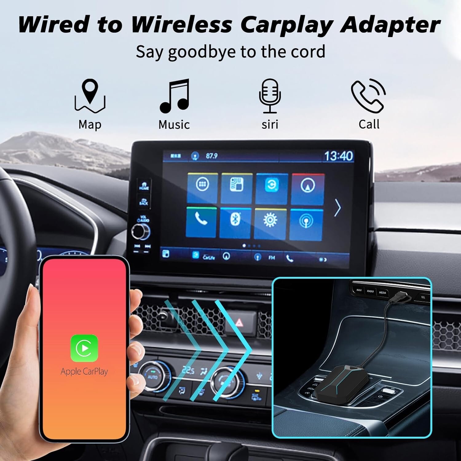 Wireless CarPlay Adapter Compatible with Cars from 2015 and iPhone iOS 10+