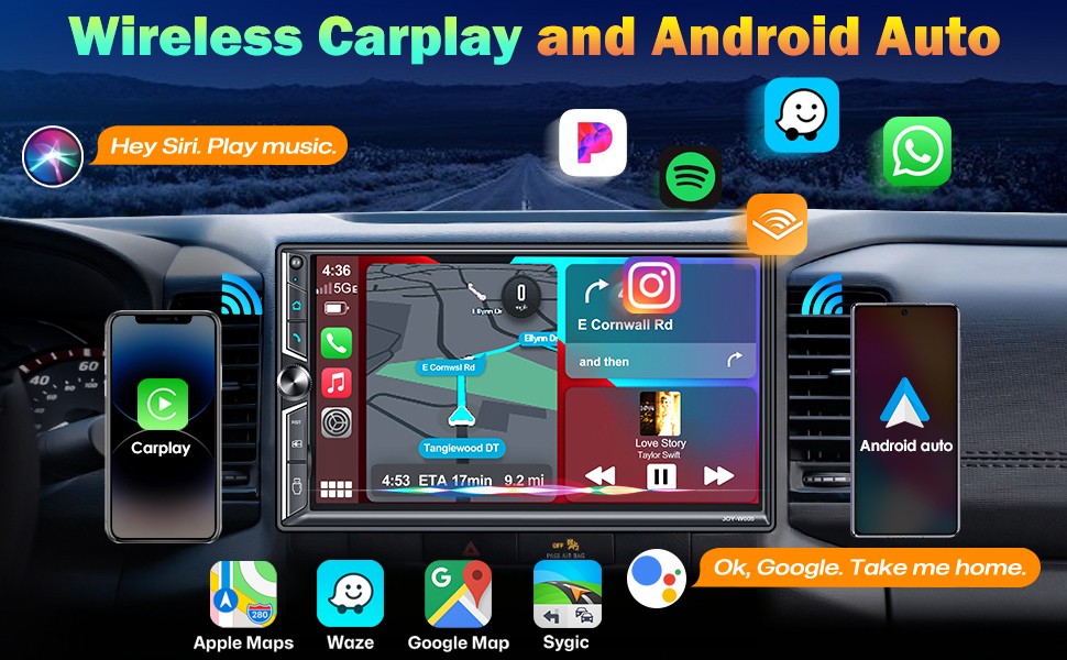 7-Inch Double DIN Car Stereo with Wireless CarPlay/Android Auto Bluetooth FM/AM