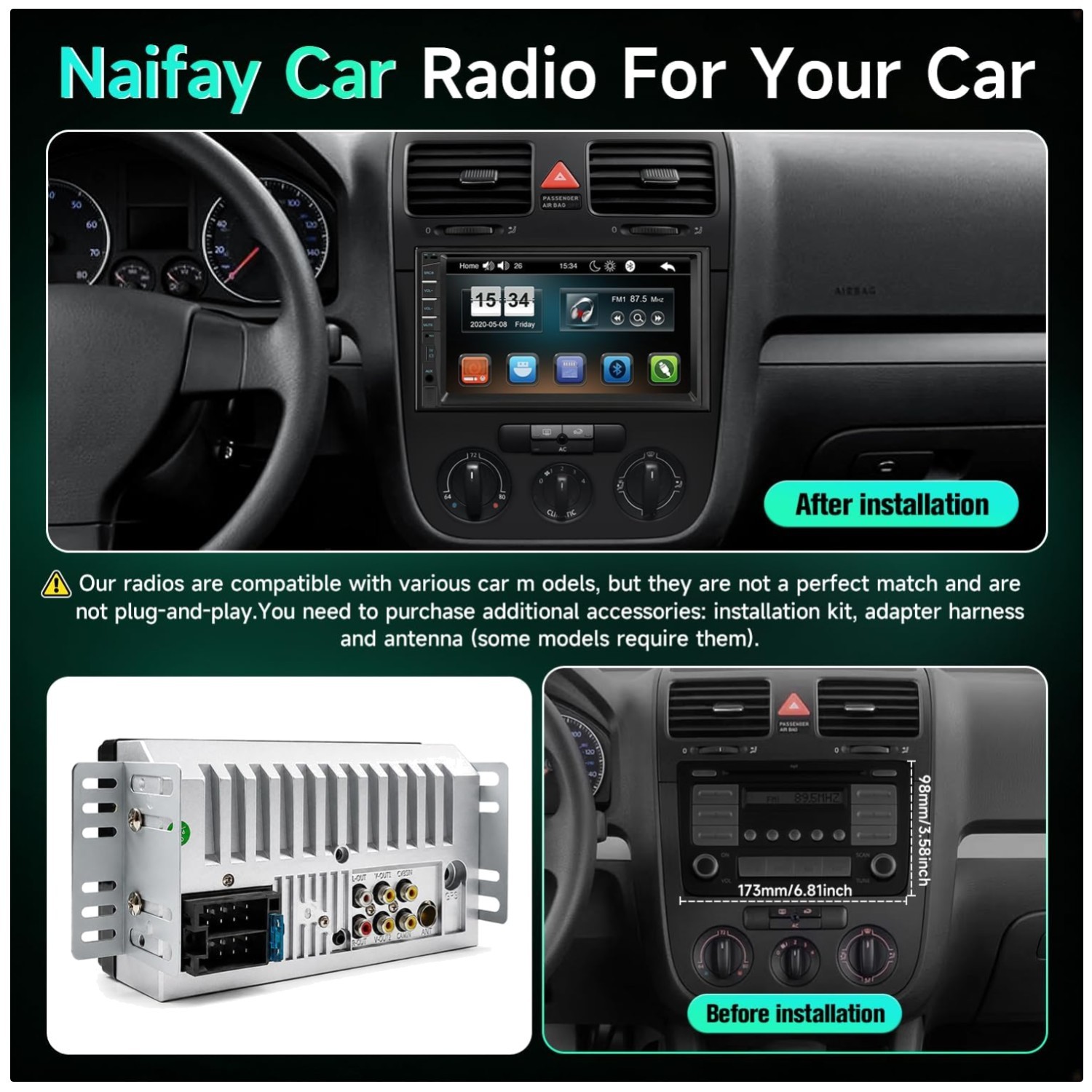 Double Din Car Audio Receiver with Spotify Integration