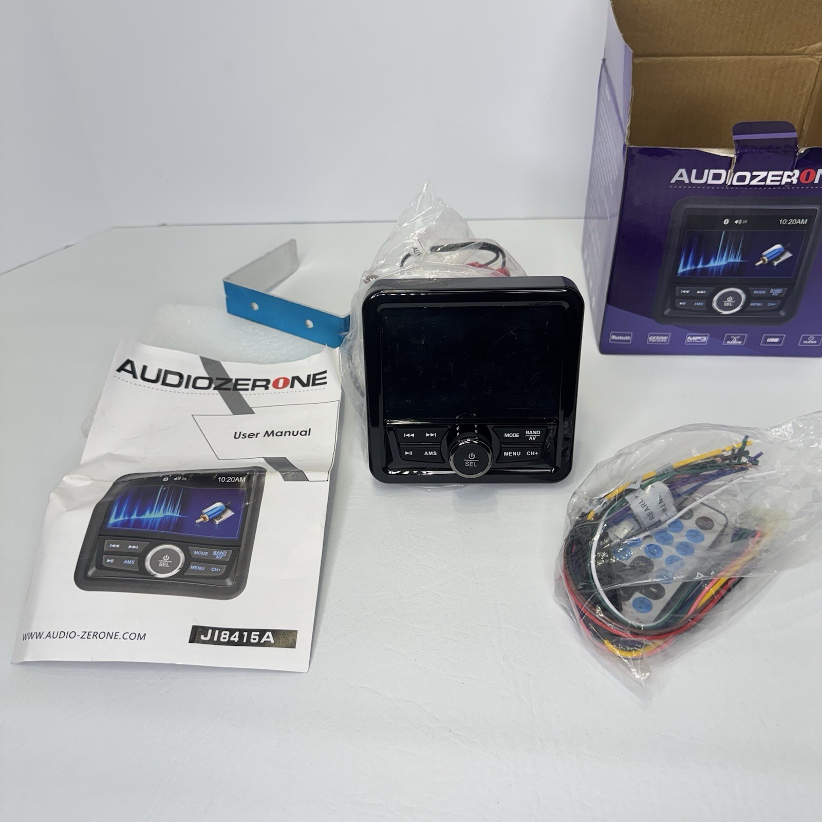 Audiozerone Marine Motorcycle Small Receiver Waterproof Bluetooth 4” Screen