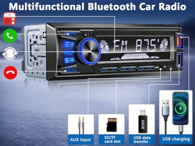 Car Radio Bluetooth Single DIN Car Stereo with Bluetooth,Car Audio with Push