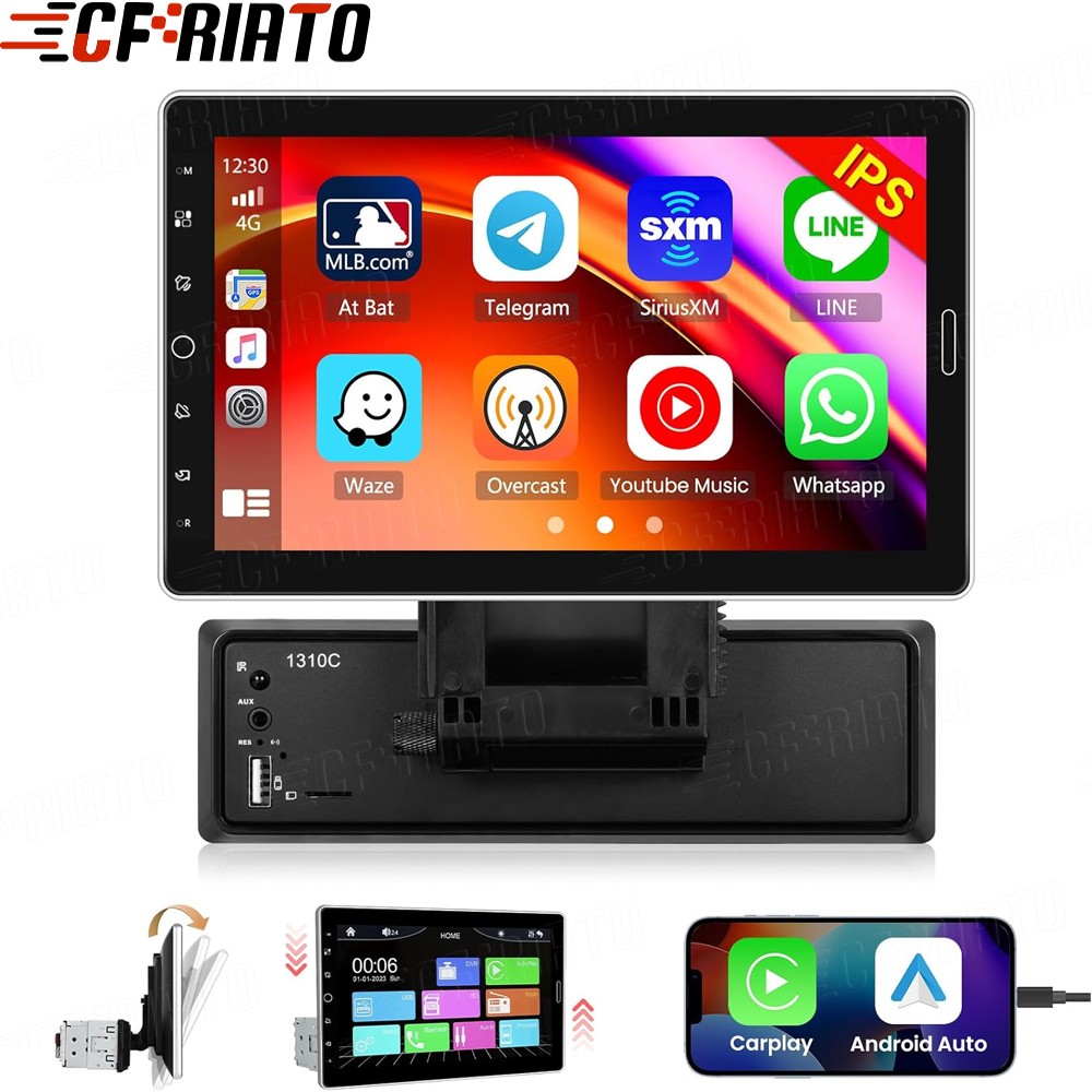 10.1″ Carplay Car Stereo Radio Single 1Din Rotatable Touch Screen Bluetooth MP5