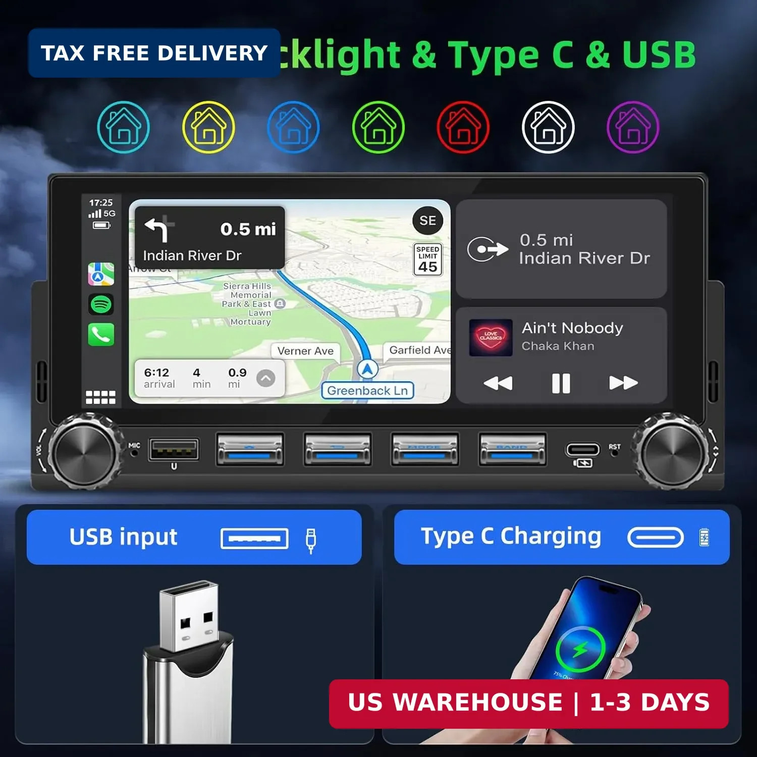 6.86″ Wireless Carplay Android Auto Single Din Touchscreen Stereo Backup Camera
