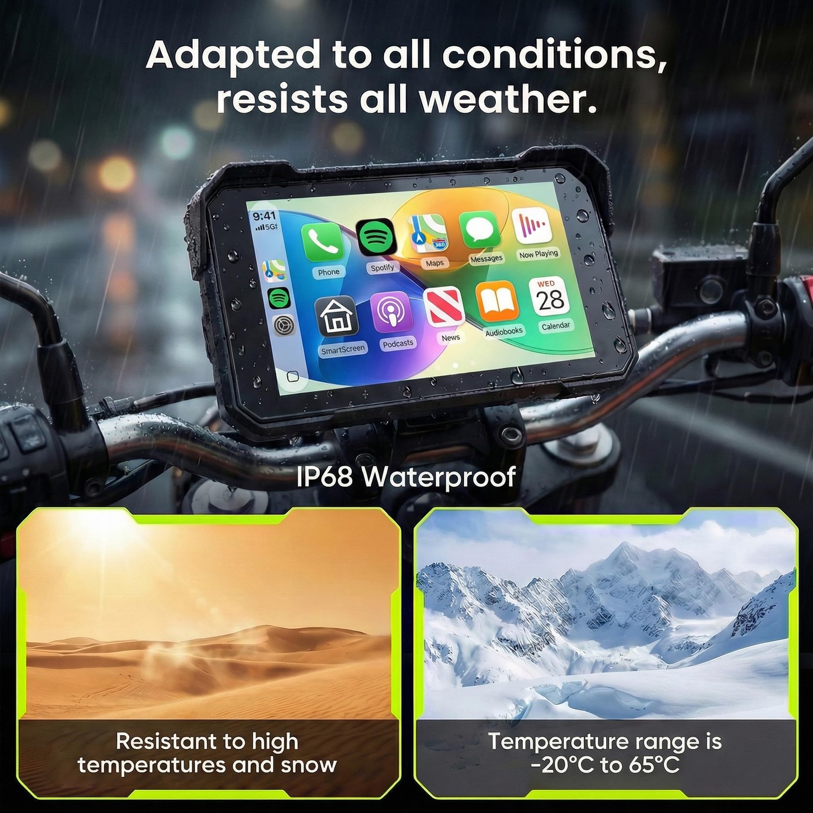 Share 7″ Waterproof Carplay Screen with GPS, Dual Bluetooth & Voice Control