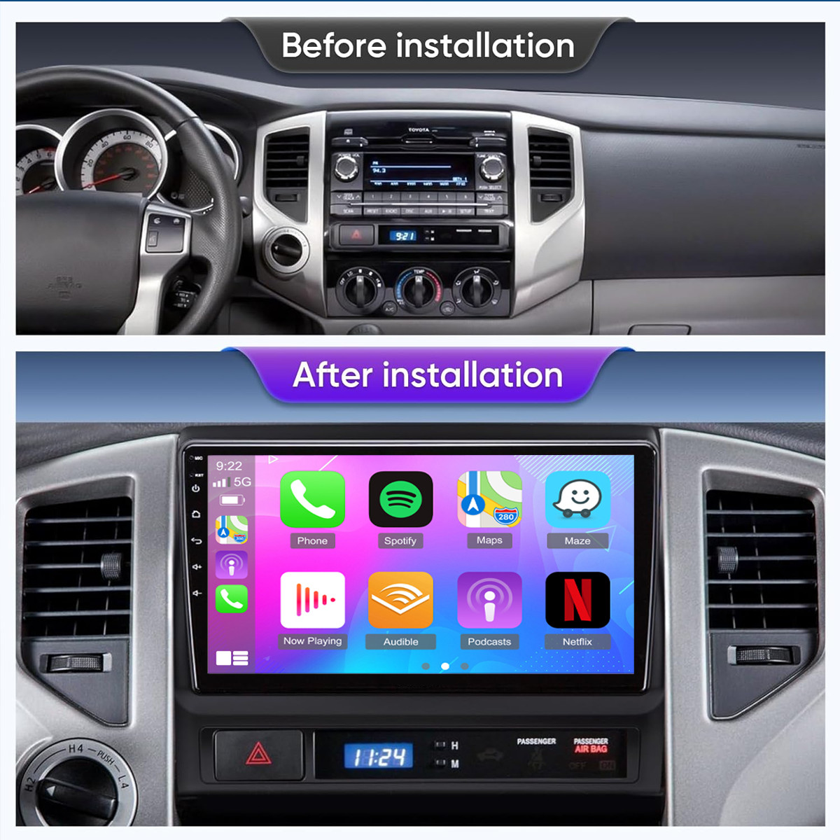 Android 12 Auto Radio Estéreo CarPlay GPS para Toyota Tacoma 2005-2013 4+64GB