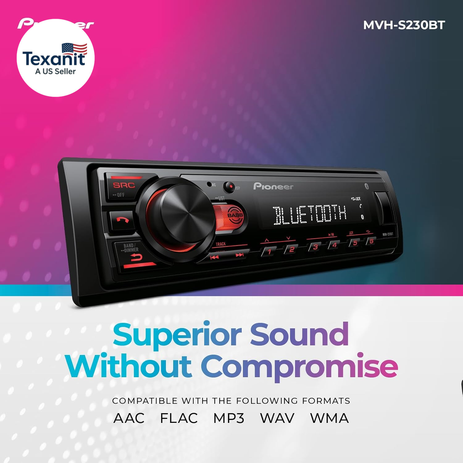 MVH-S230BT 1-Din Digital Media Receiver – Bluetooth, USB, 50W X 4 Output, AM/FM