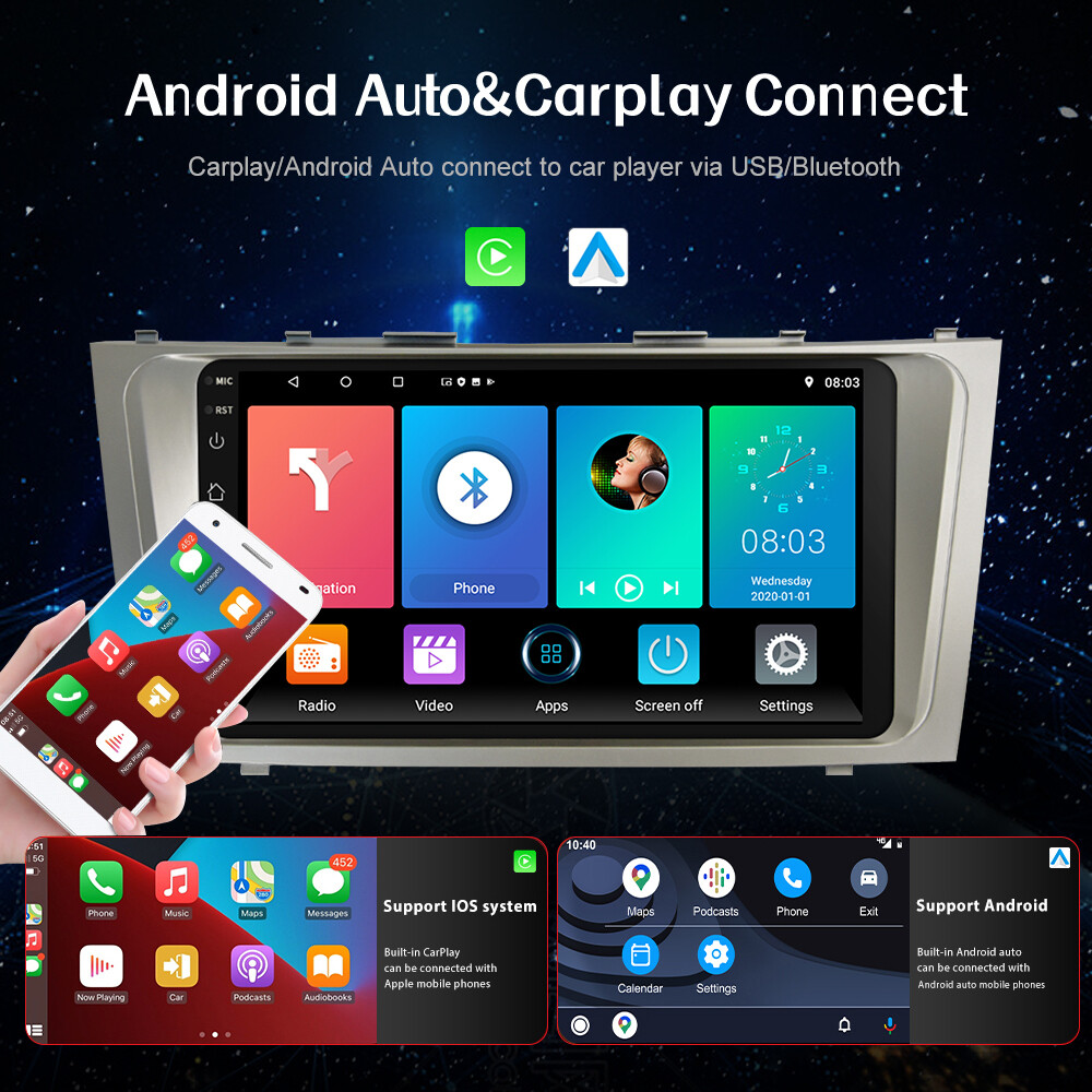 Android 15 Apple CarPlay GPS Navi For Toyota Camry 2007-2011 Car Stereo Radio