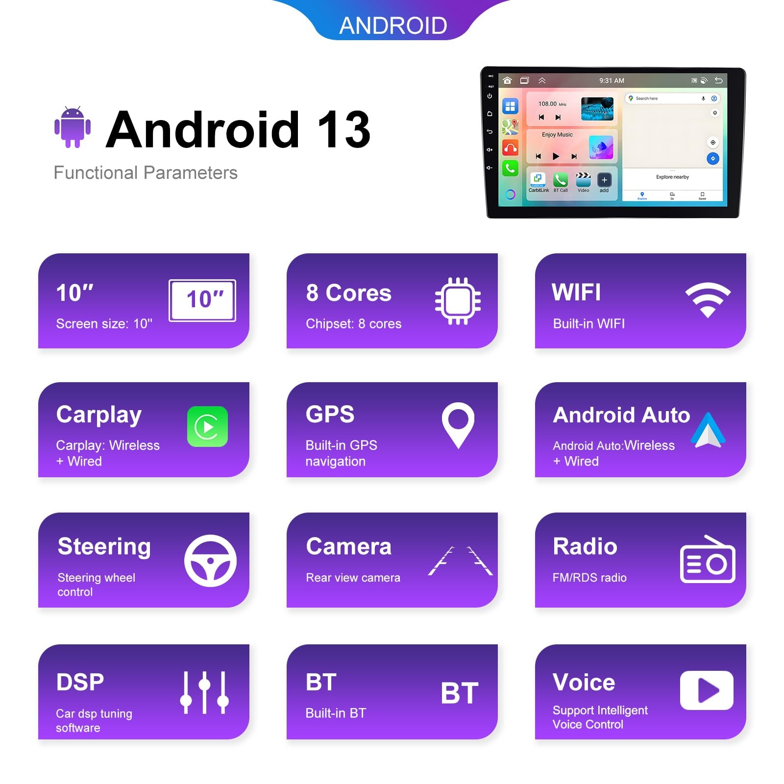 [6G+128G 8-Core] 10.1 Inch Double DIN Android 15 Car Stereo with Wireless Car…