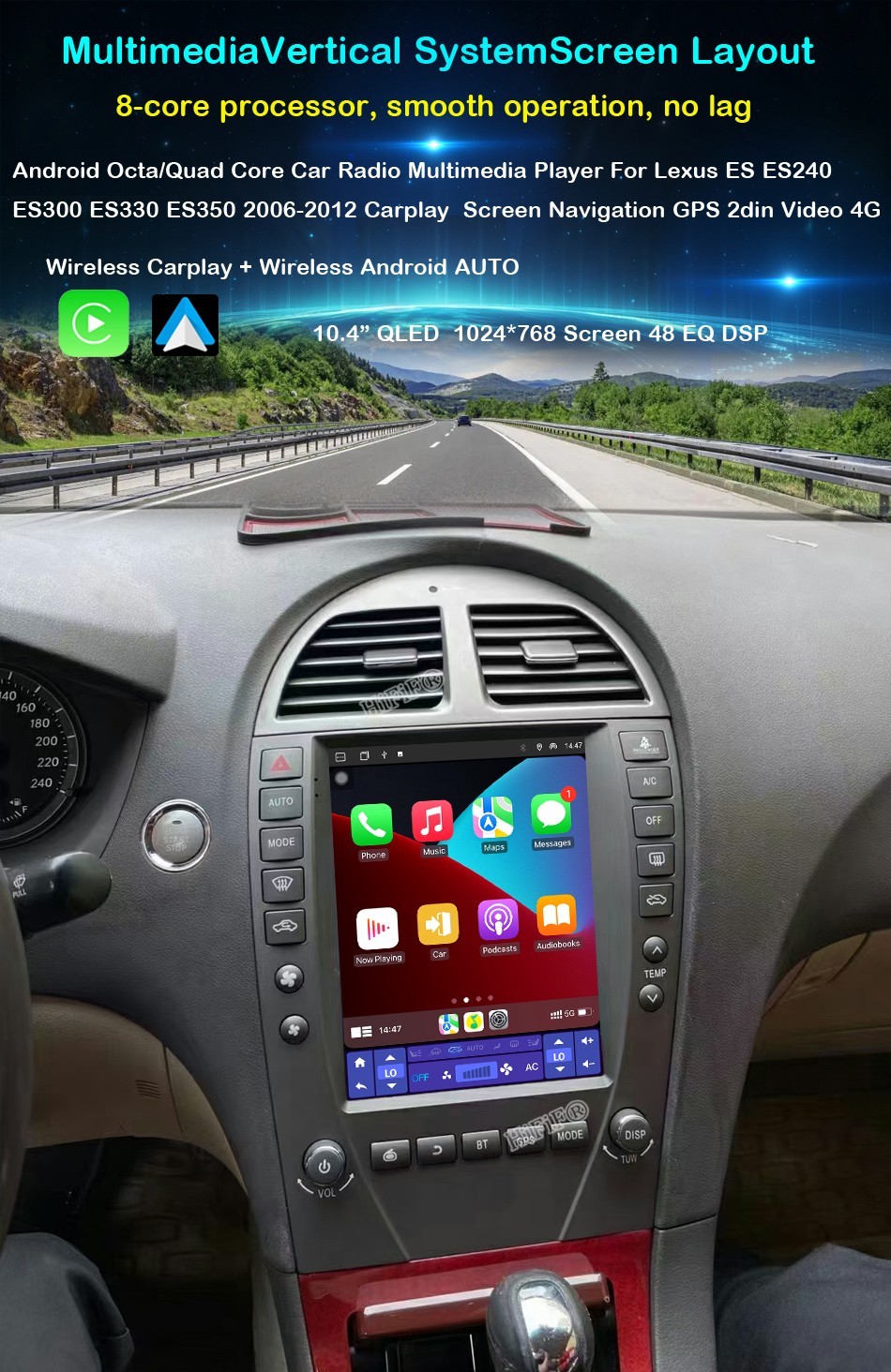 For Lexus ES ES240 ES300 ES330 ES350 2006-2012 For Tesla Style Screen Car Radio