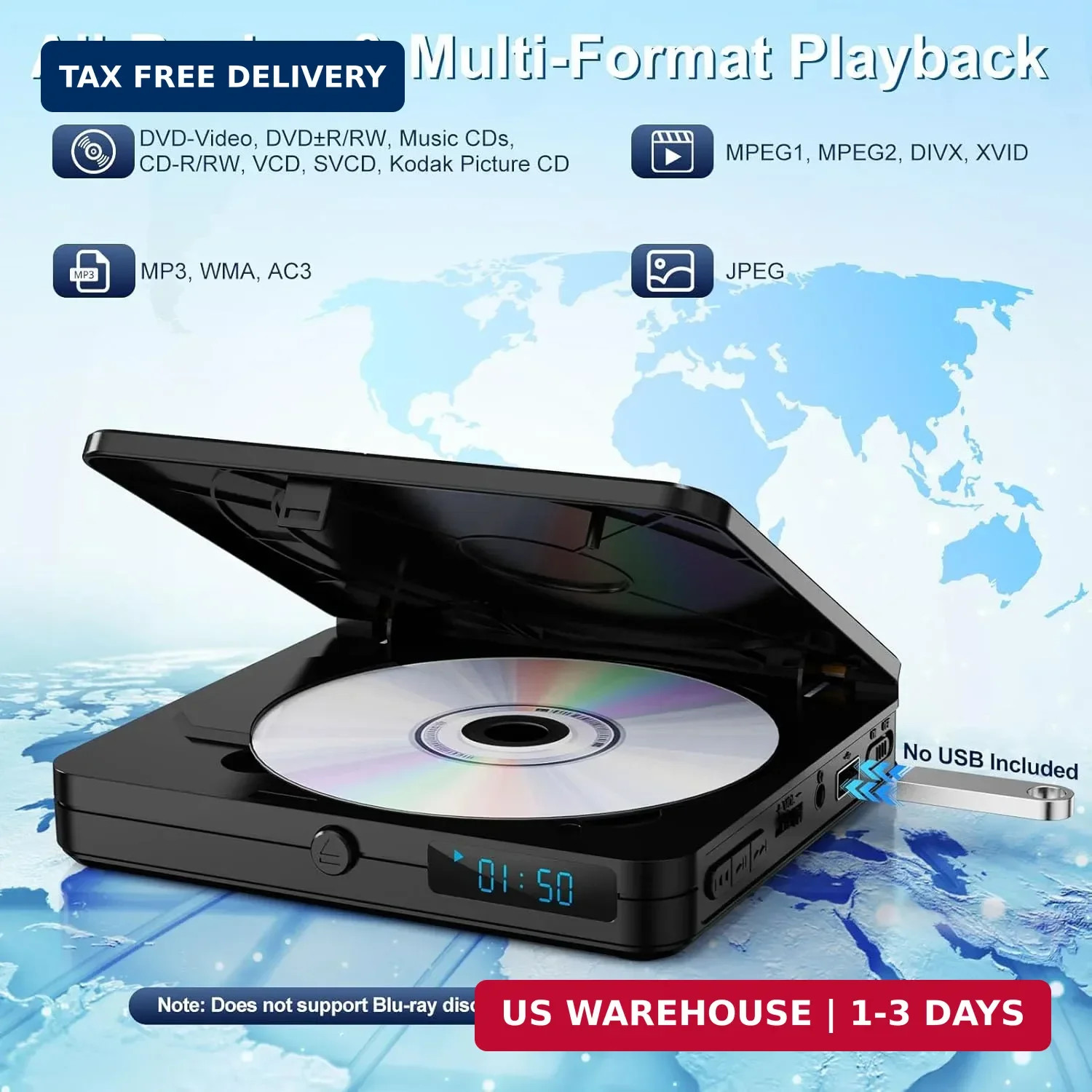 Mini DVD Player with Remote Control – All Region Free 1080P HD Small Compact CD