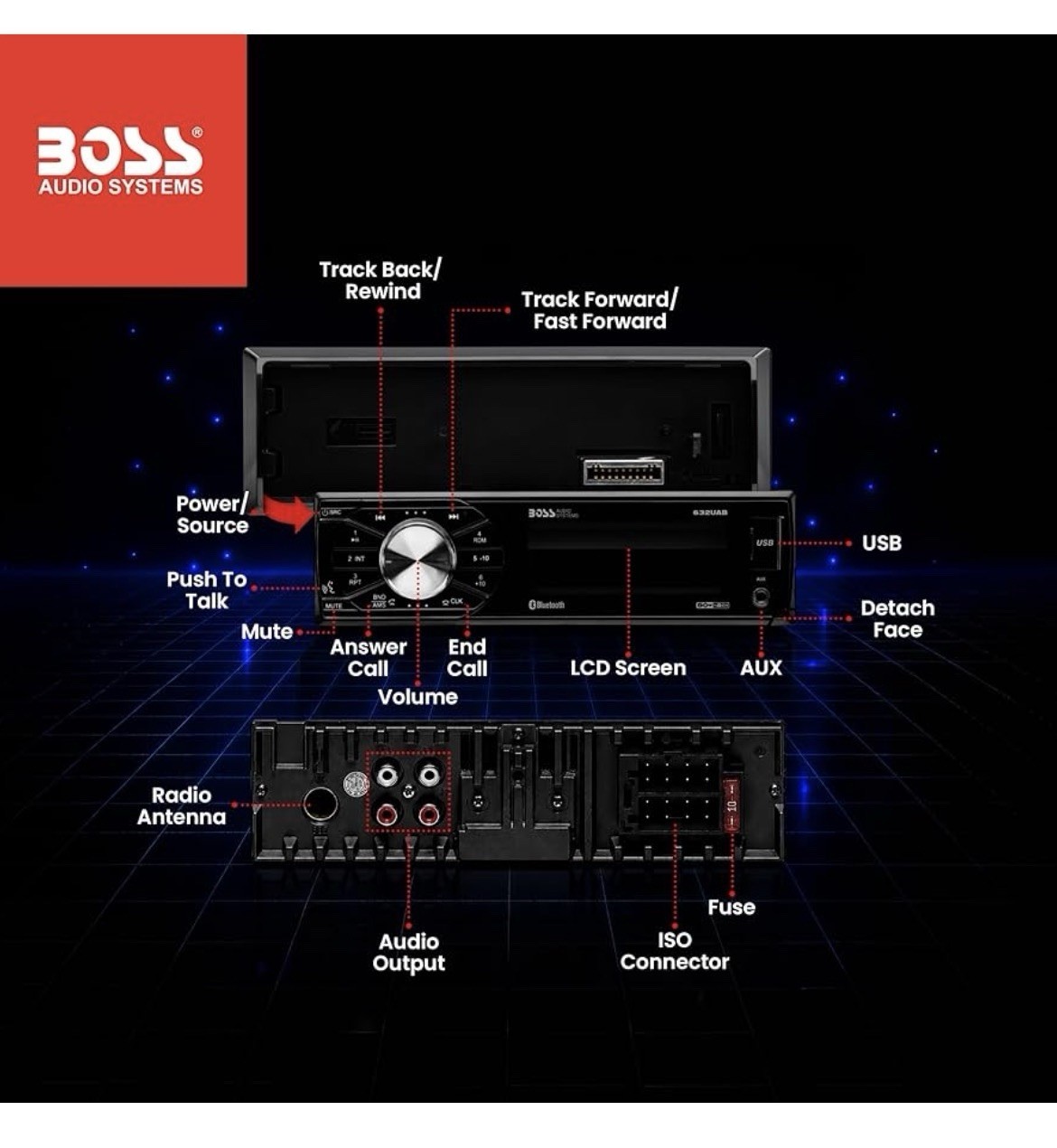 Boss Audio 632UAB Single DIN Car Stereo with Bluetooth USB AUX