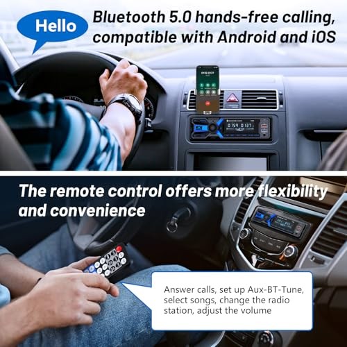Car Radiotooth with Type-C/USB Port, FM/AM Single Din Car Stereo Radio Blue