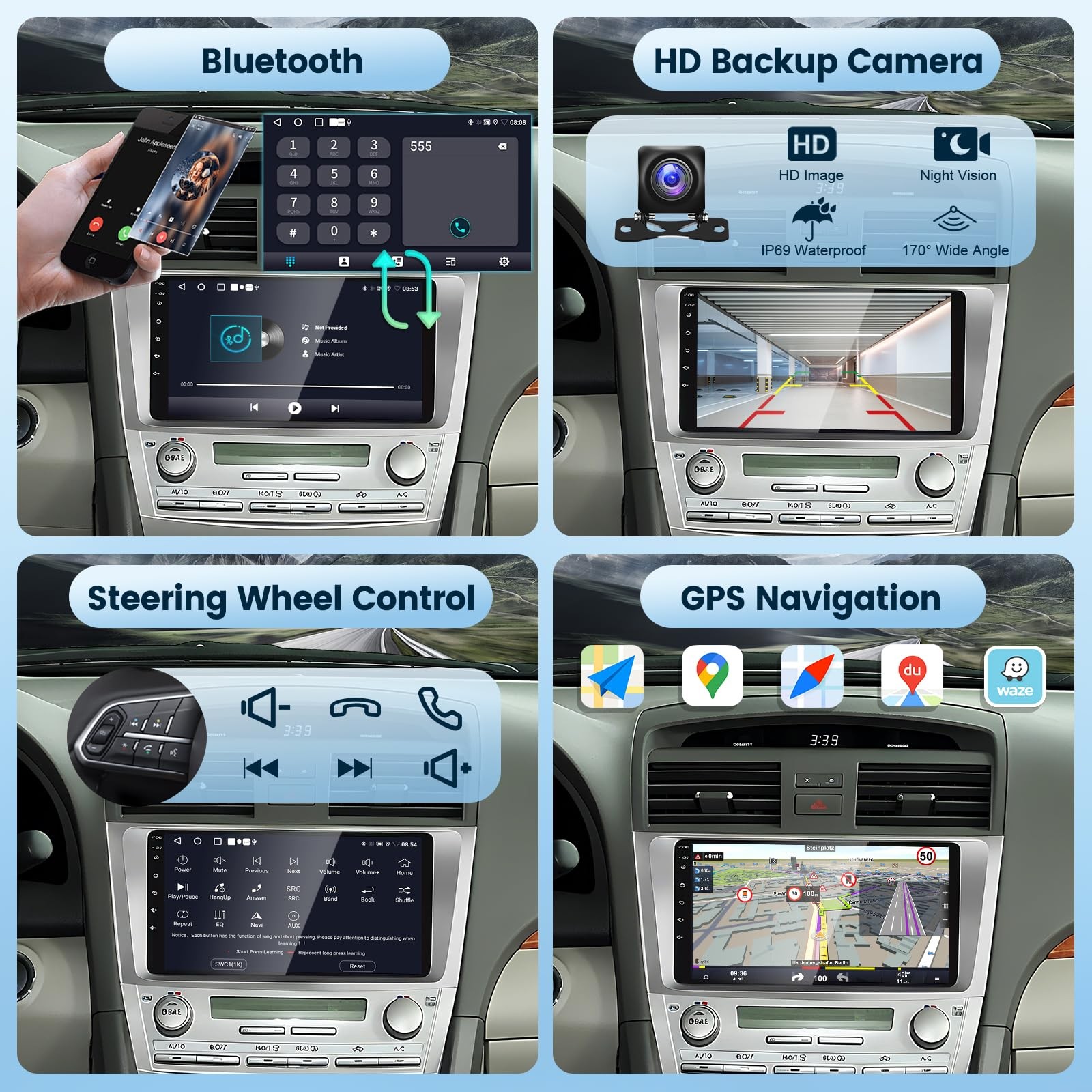 Podofo 2G+64G Car Radio 9 Inch for Toyota Camry 2006-2011 Android 13
