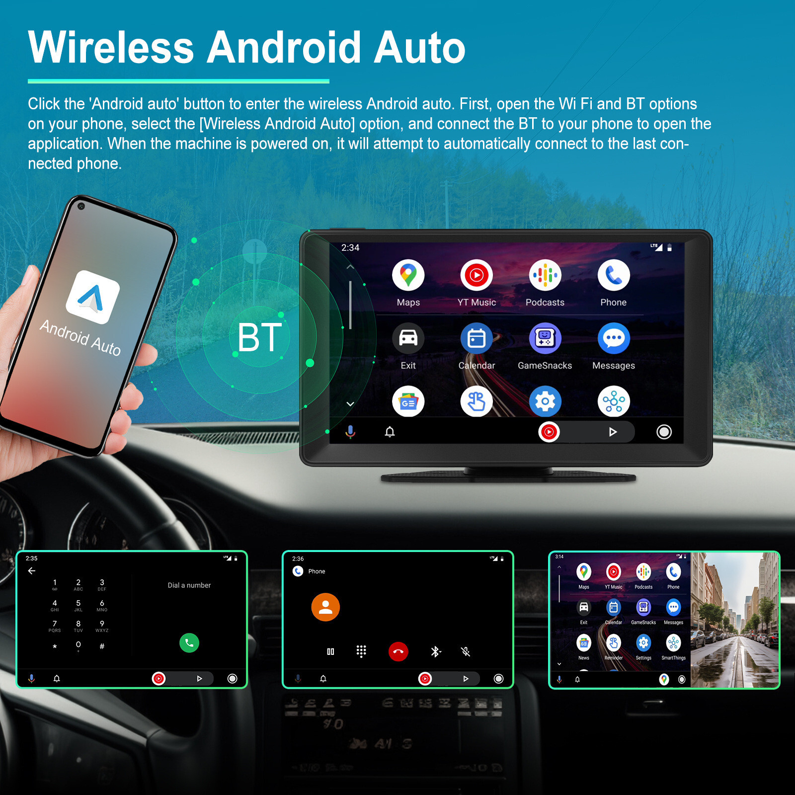 9” Dash Cam Car DVR Camera Video Recorder Portable Monitor Carplay Android Auto