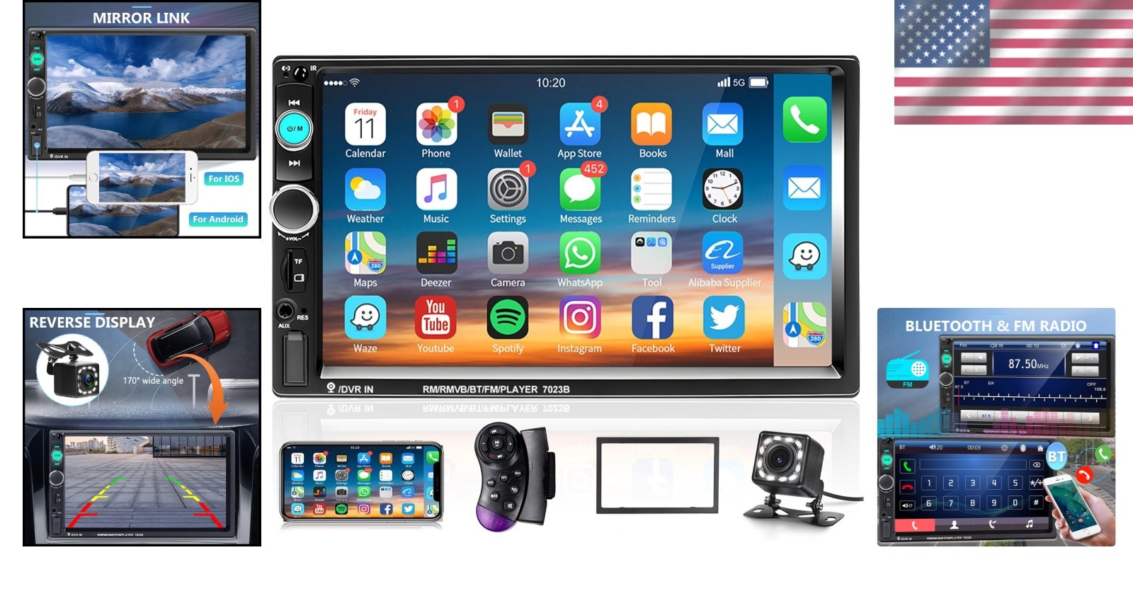Stylish Double Din 7-Inch Touchscreen Car Stereo with Bluetooth & PhoneLink