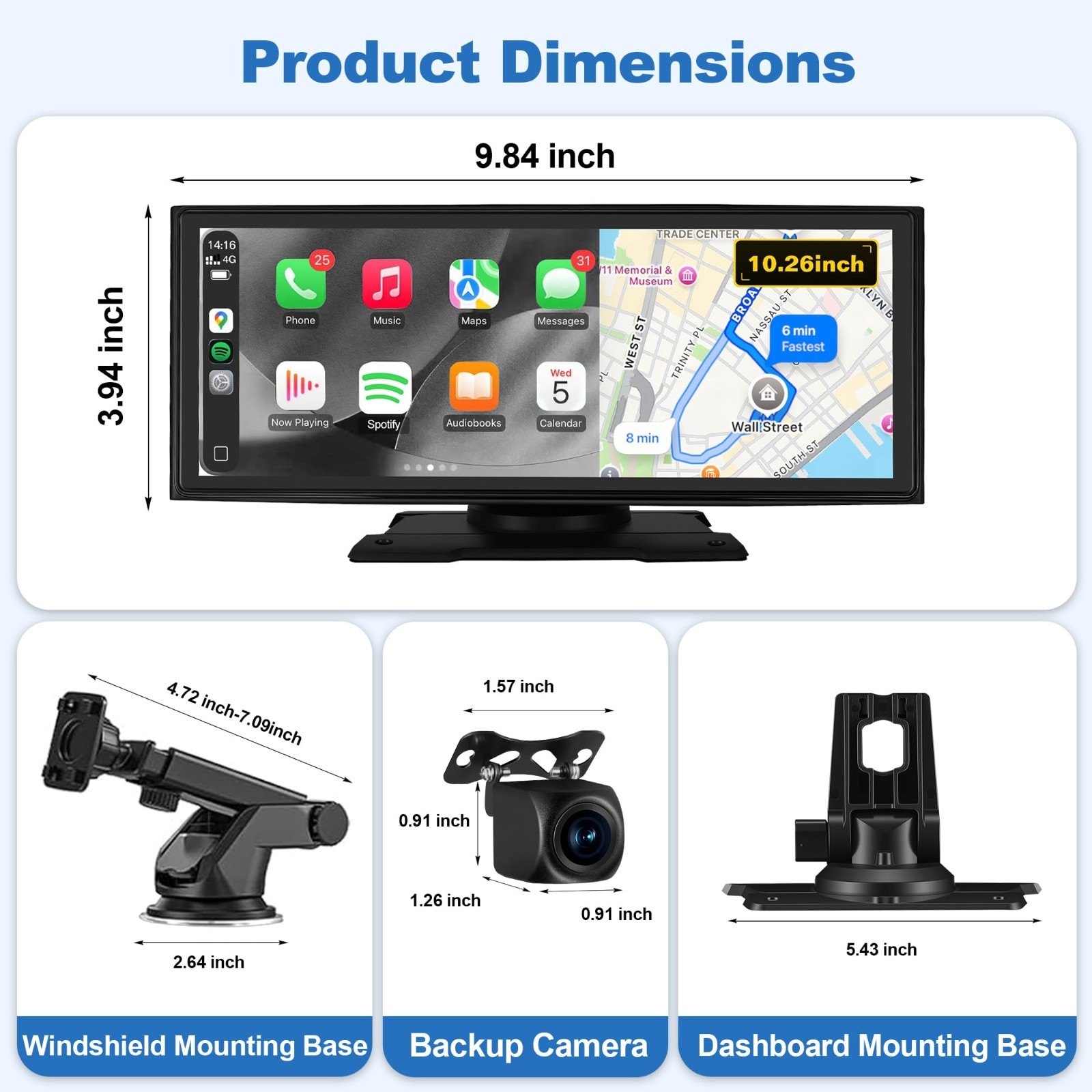 10.26″ Wireless CarPlay & Android Auto Car Stereo, 4K Dash Cam, 1080P Backup Cam