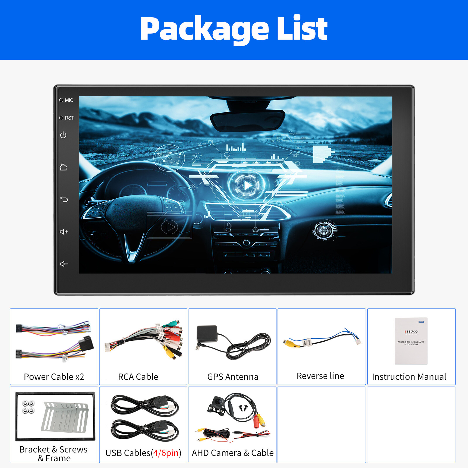 7″ 2 DIN Android 13 Apple Carplay Stereo GPS Navigation WIFI Radio 4+64G Camera